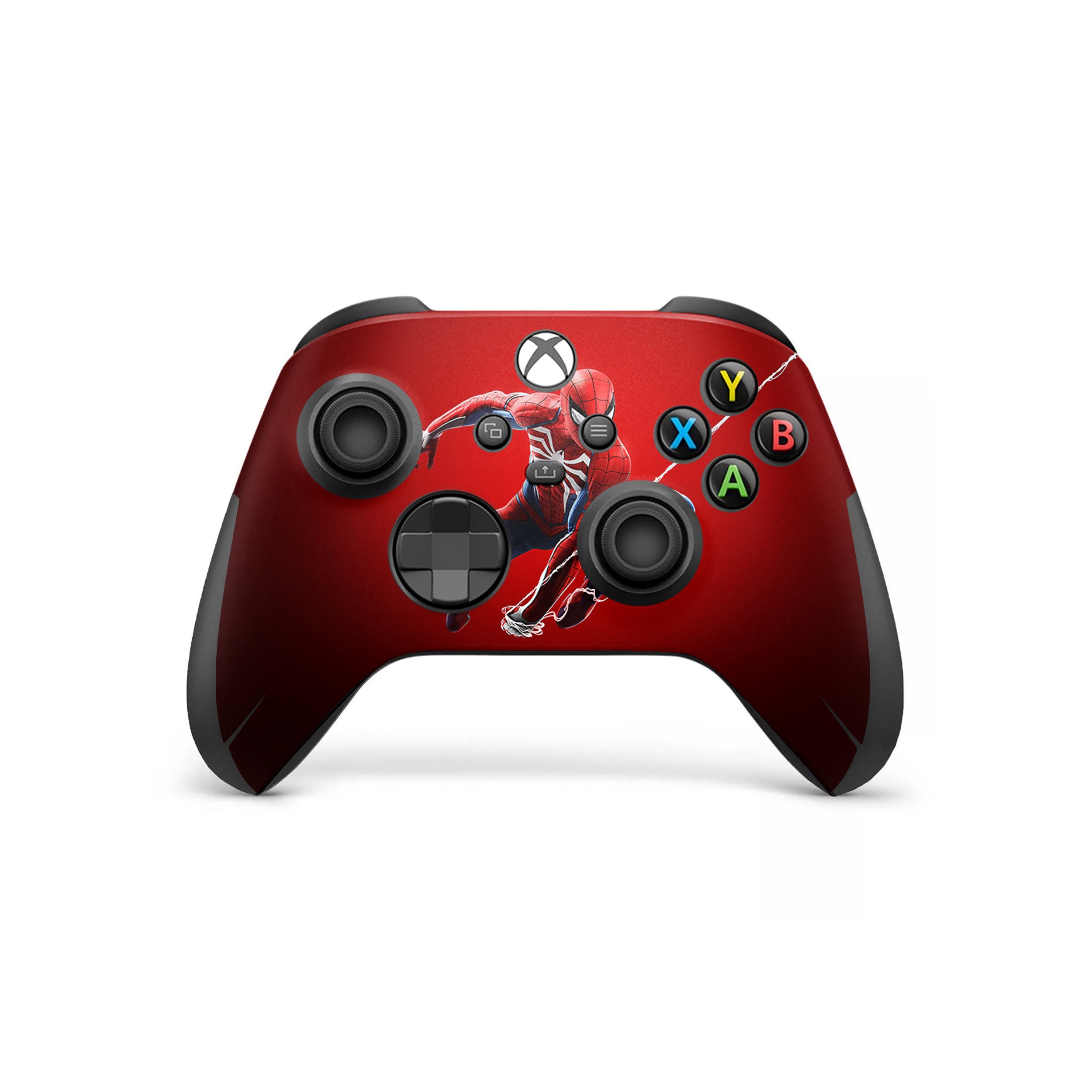 A video game skin featuring a Marvel Spiderman design for the Xbox Wireless Controller.