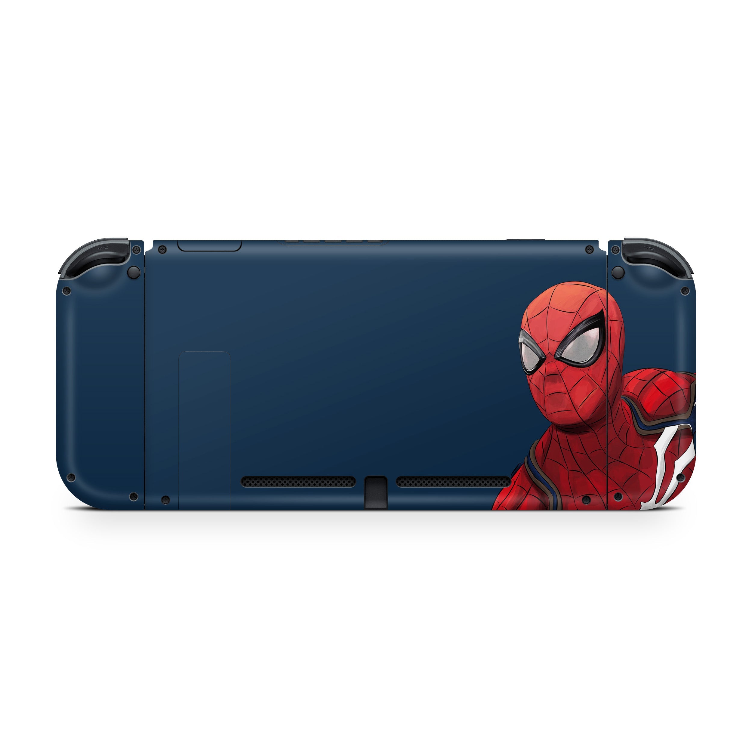 A video game skin featuring a Marvel Spiderman design for the Nintendo Switch.