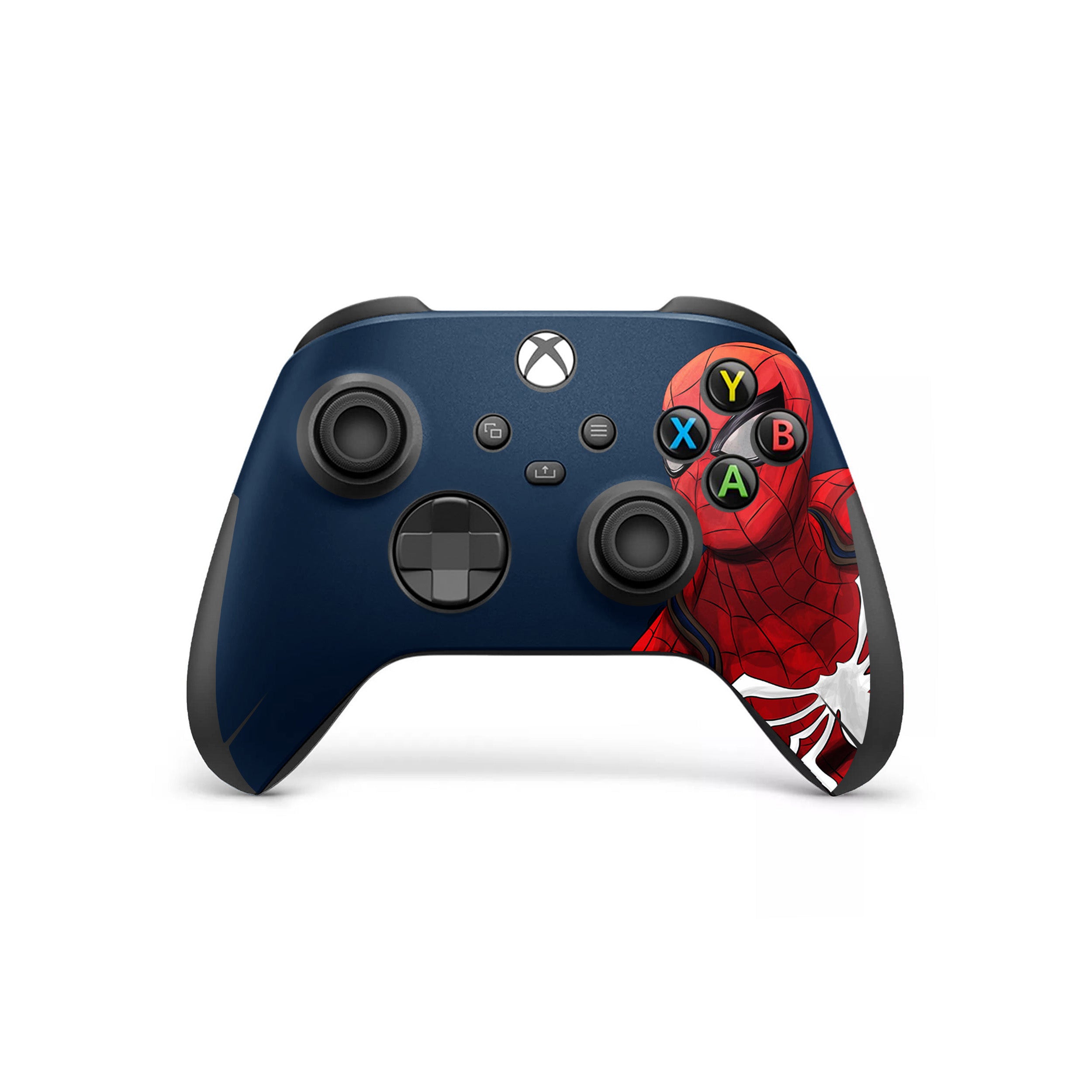 A video game skin featuring a Marvel Spiderman design for the Xbox Wireless Controller.