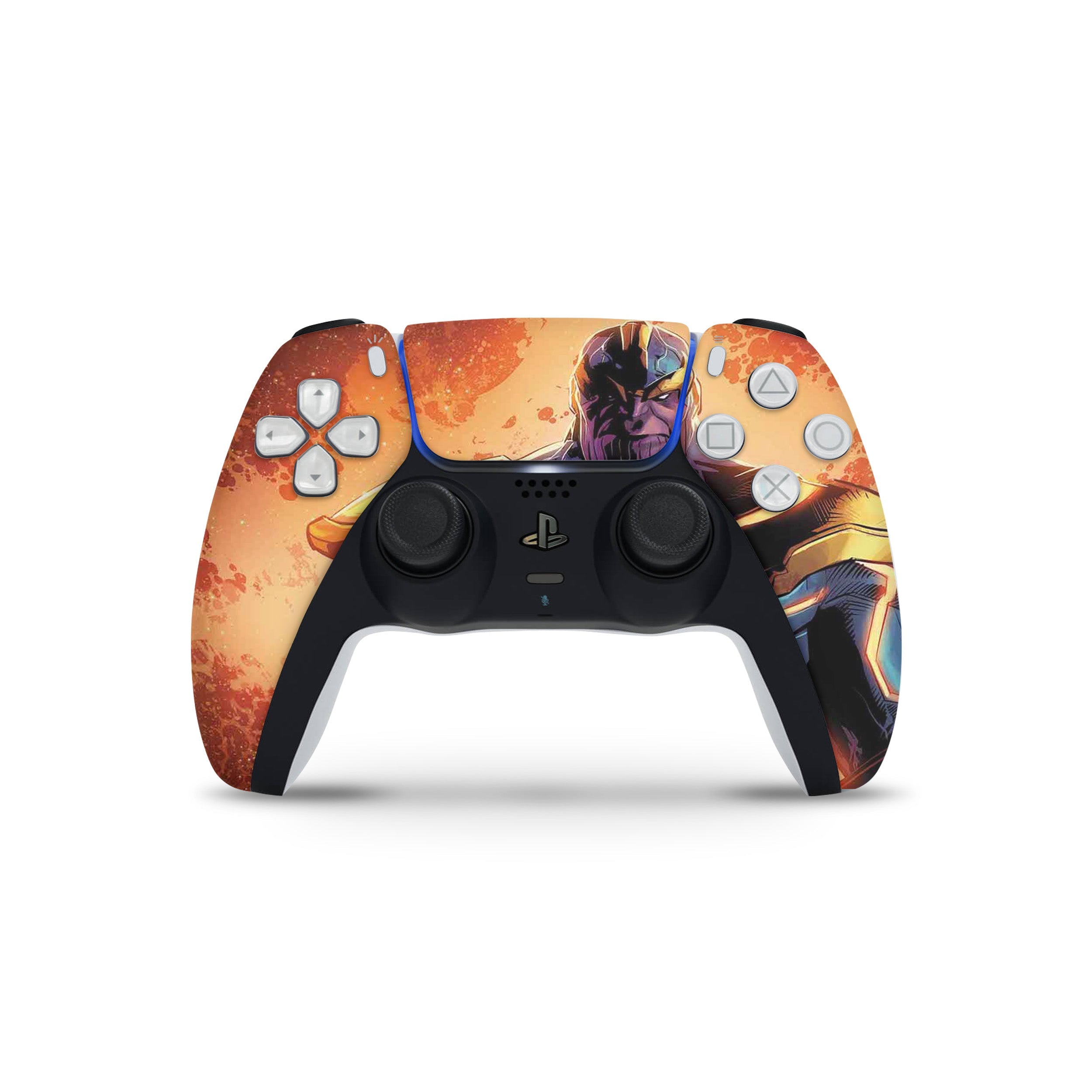 A video game skin featuring a Marvel Thanos design for the PS5 DualSense Controller.