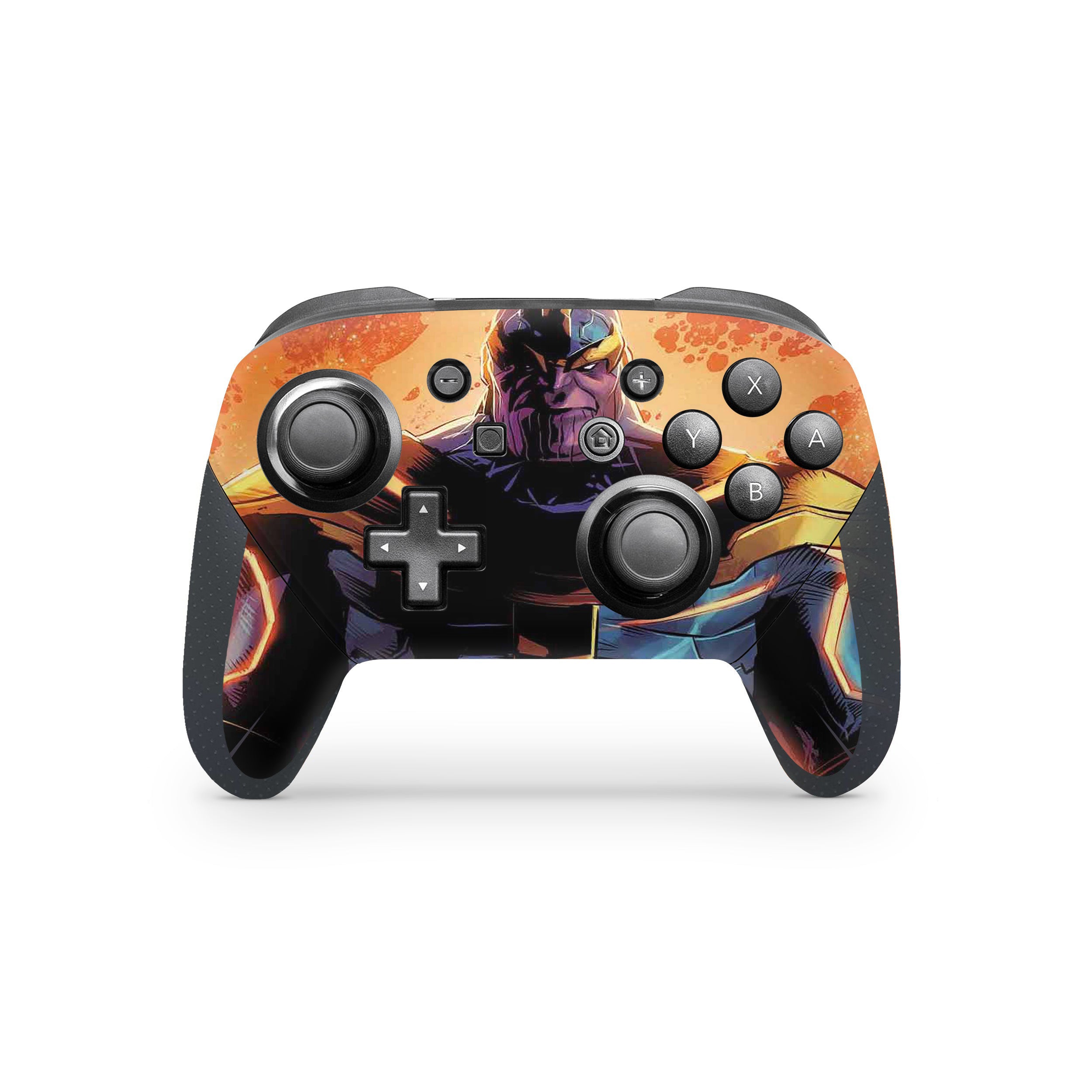 A video game skin featuring a Marvel Thanos design for the Switch Pro Controller.