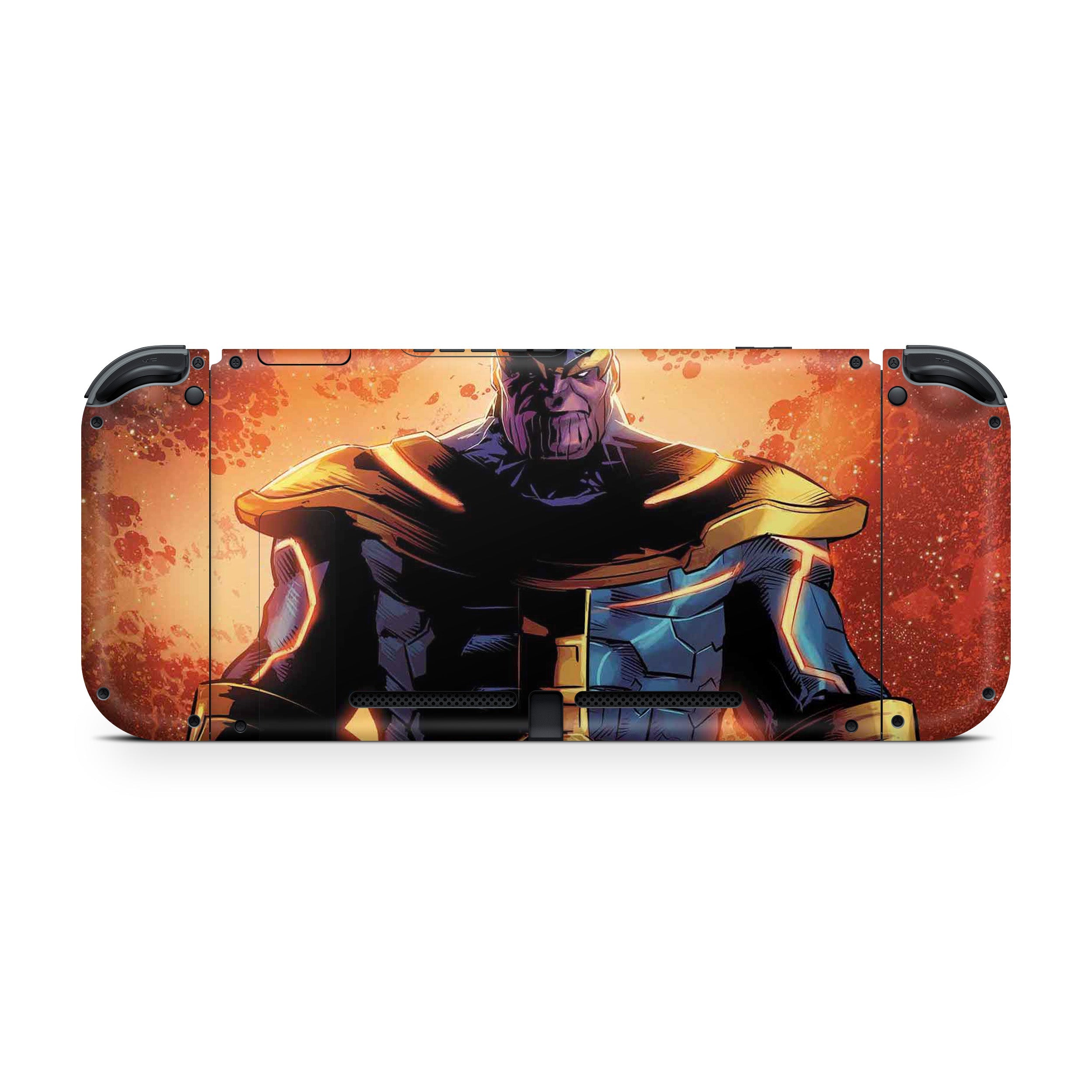 A video game skin featuring a Marvel Thanos design for the Nintendo Switch.