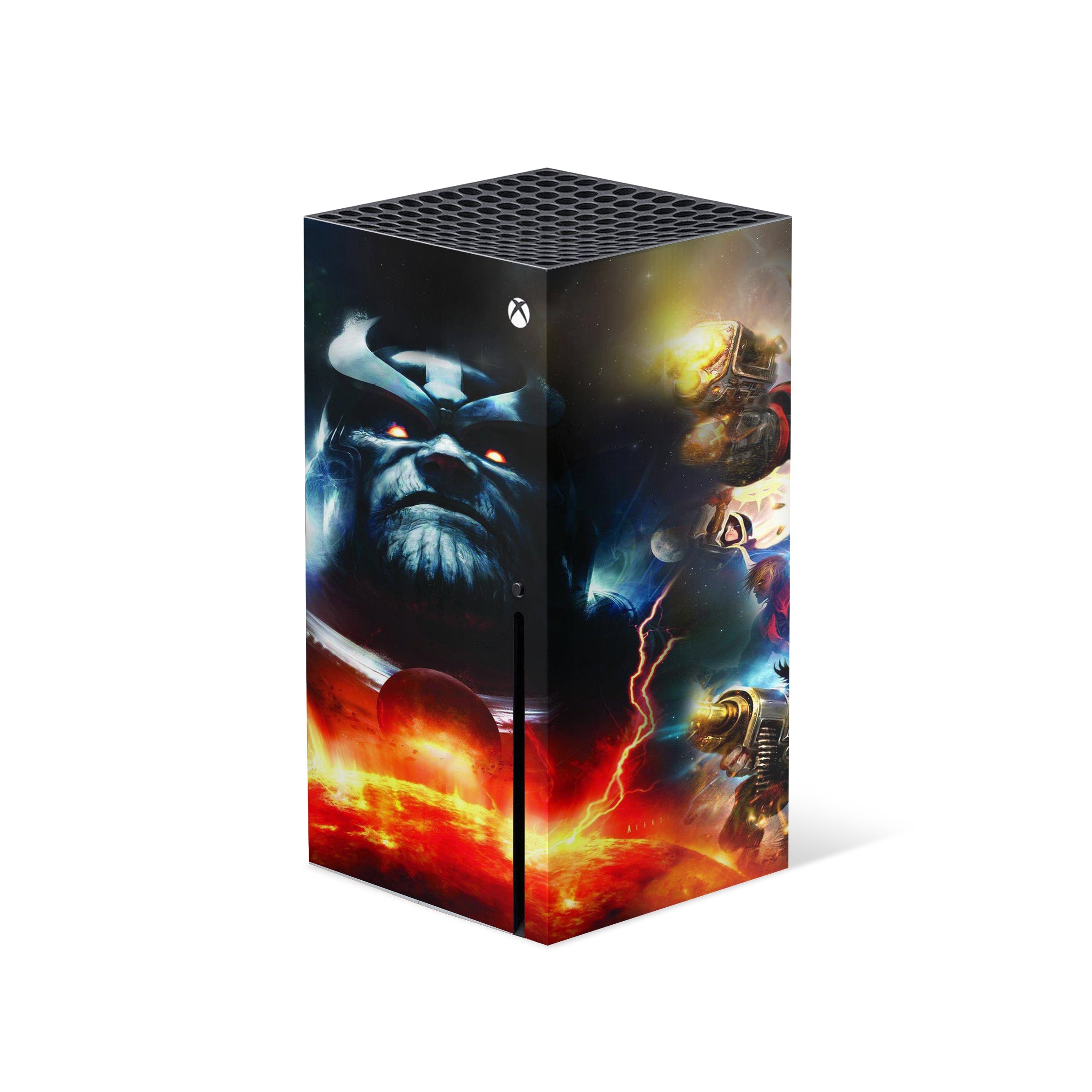 A video game skin featuring a Marvel Thanos design for the Xbox Series X.