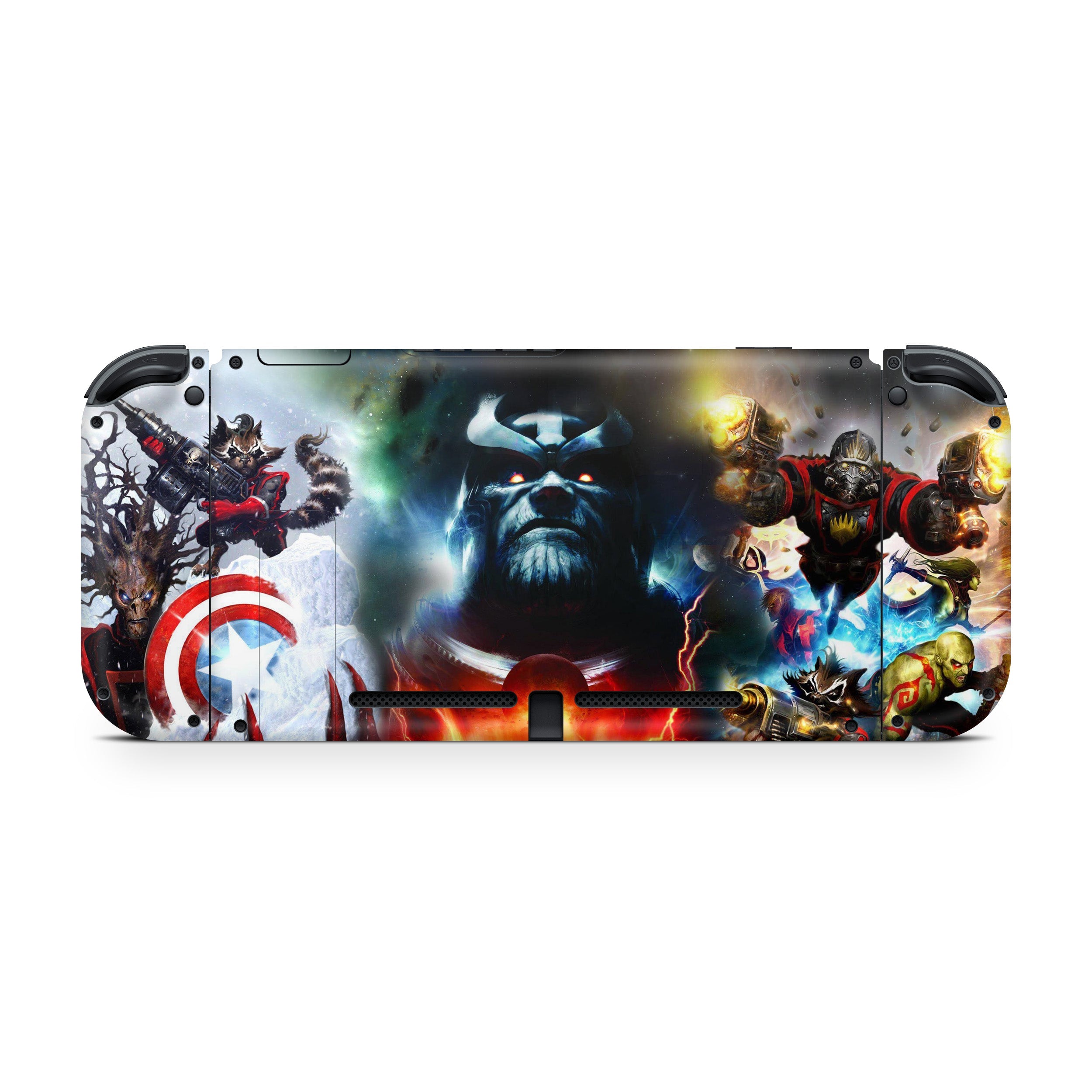 A video game skin featuring a Marvel Thanos design for the Nintendo Switch.