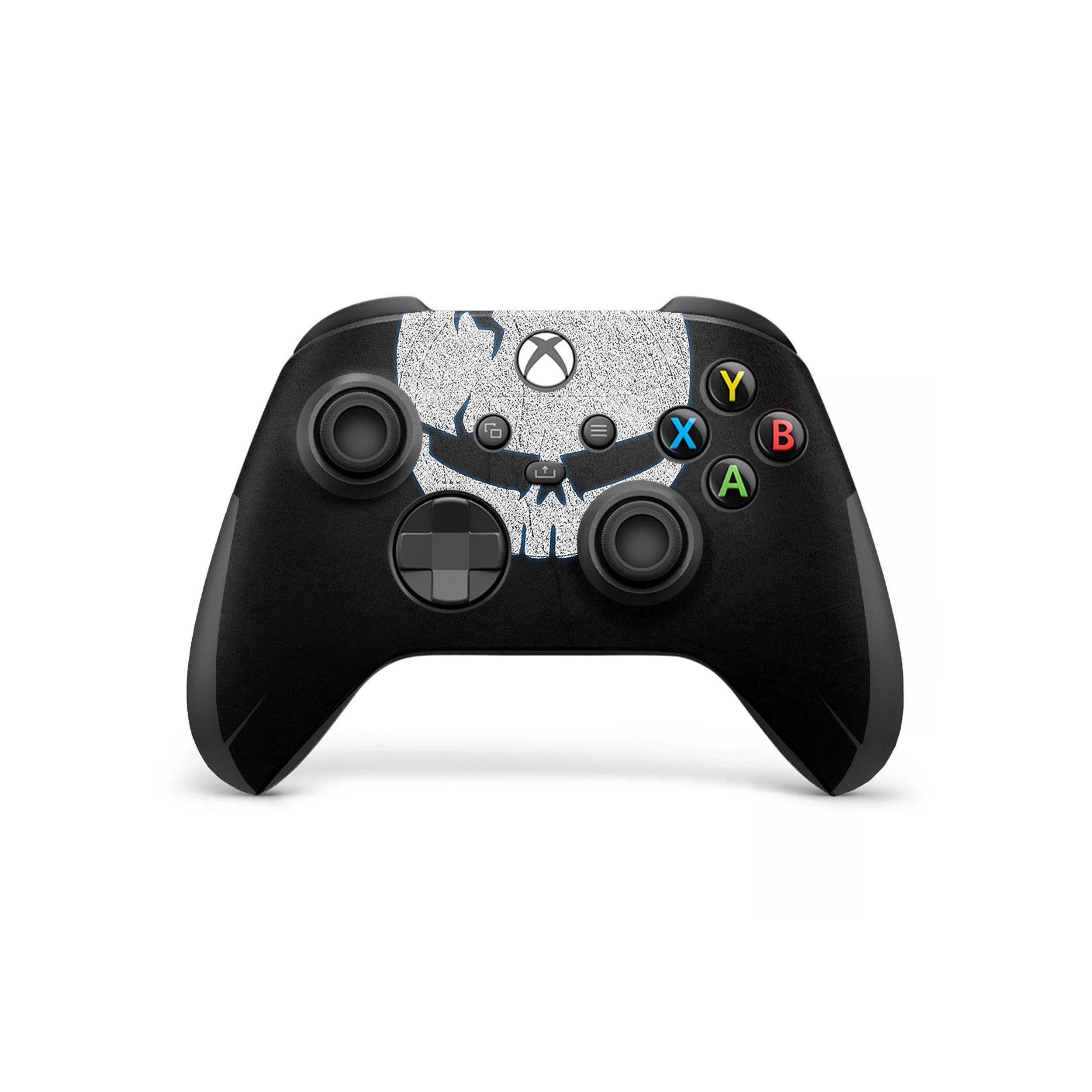 A video game skin featuring a Marvel The Punisher design for the Xbox Wireless Controller.