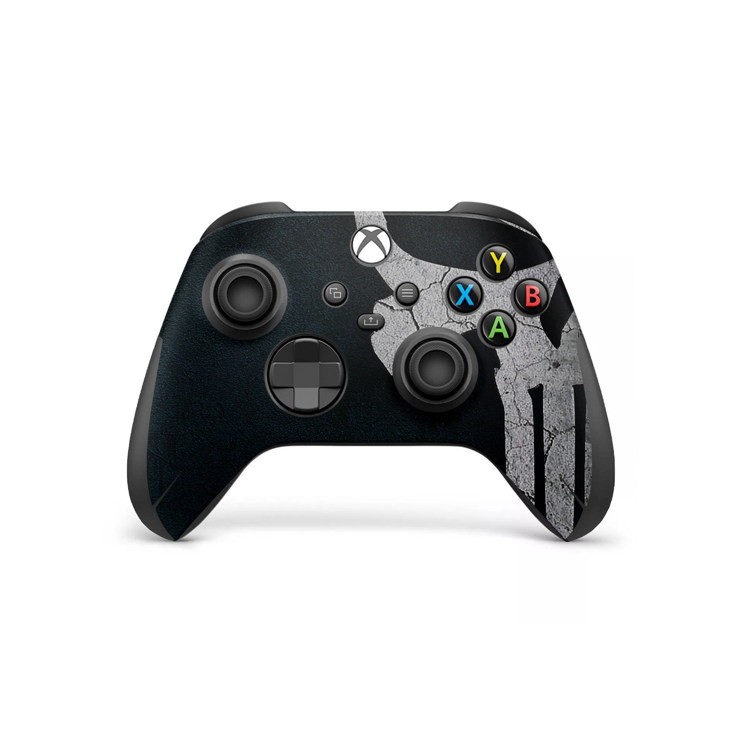 A video game skin featuring a Marvel The Punisher design for the Xbox Wireless Controller.