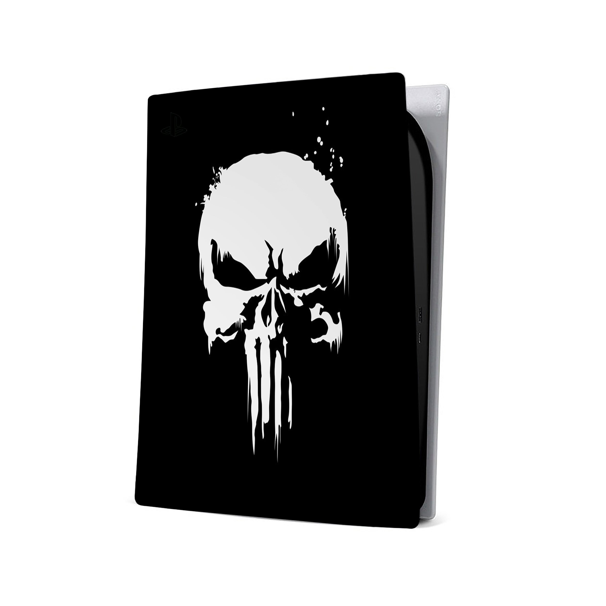 A video game skin featuring a Marvel The Punisher design for the PS5.