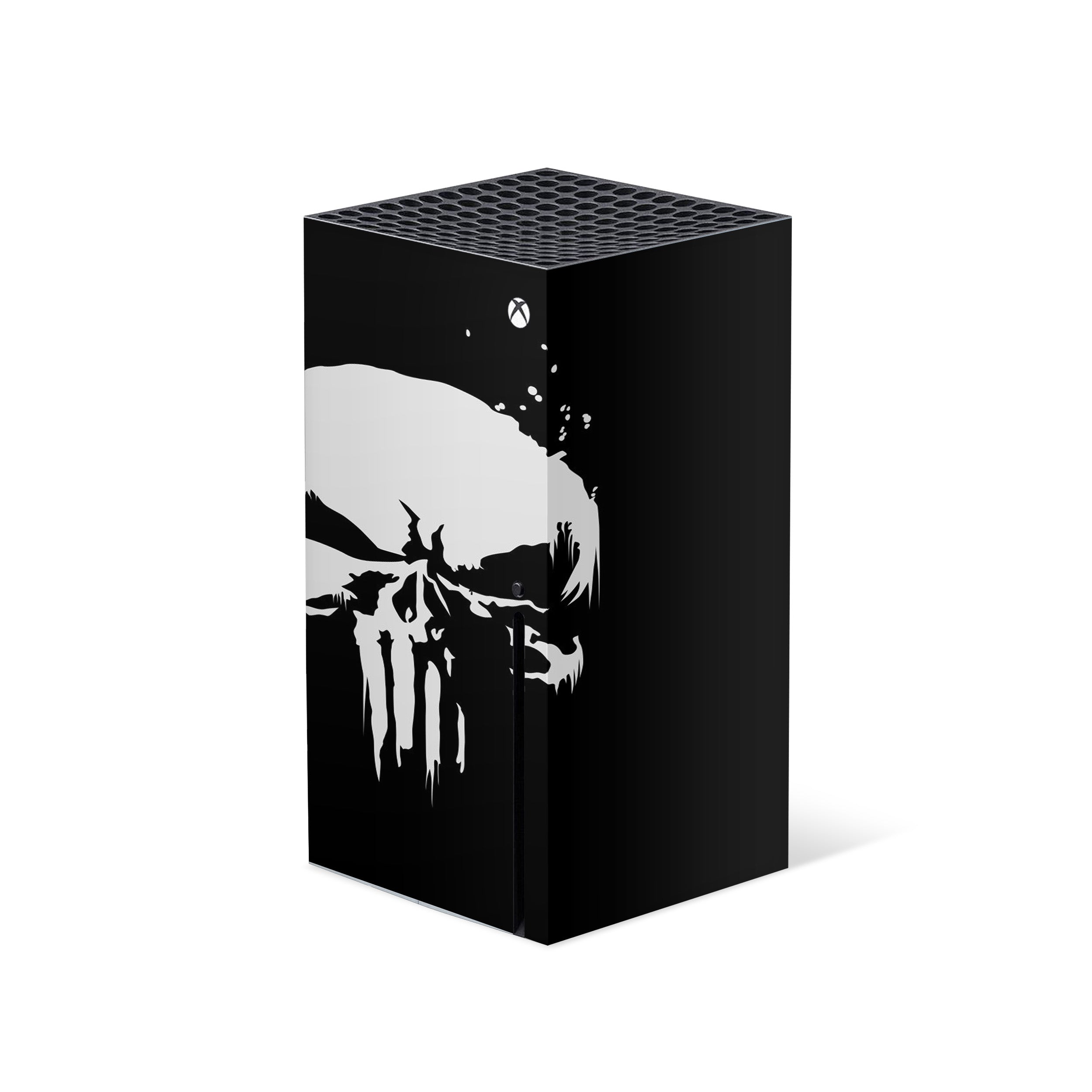 A video game skin featuring a Marvel The Punisher design for the Xbox Series X.