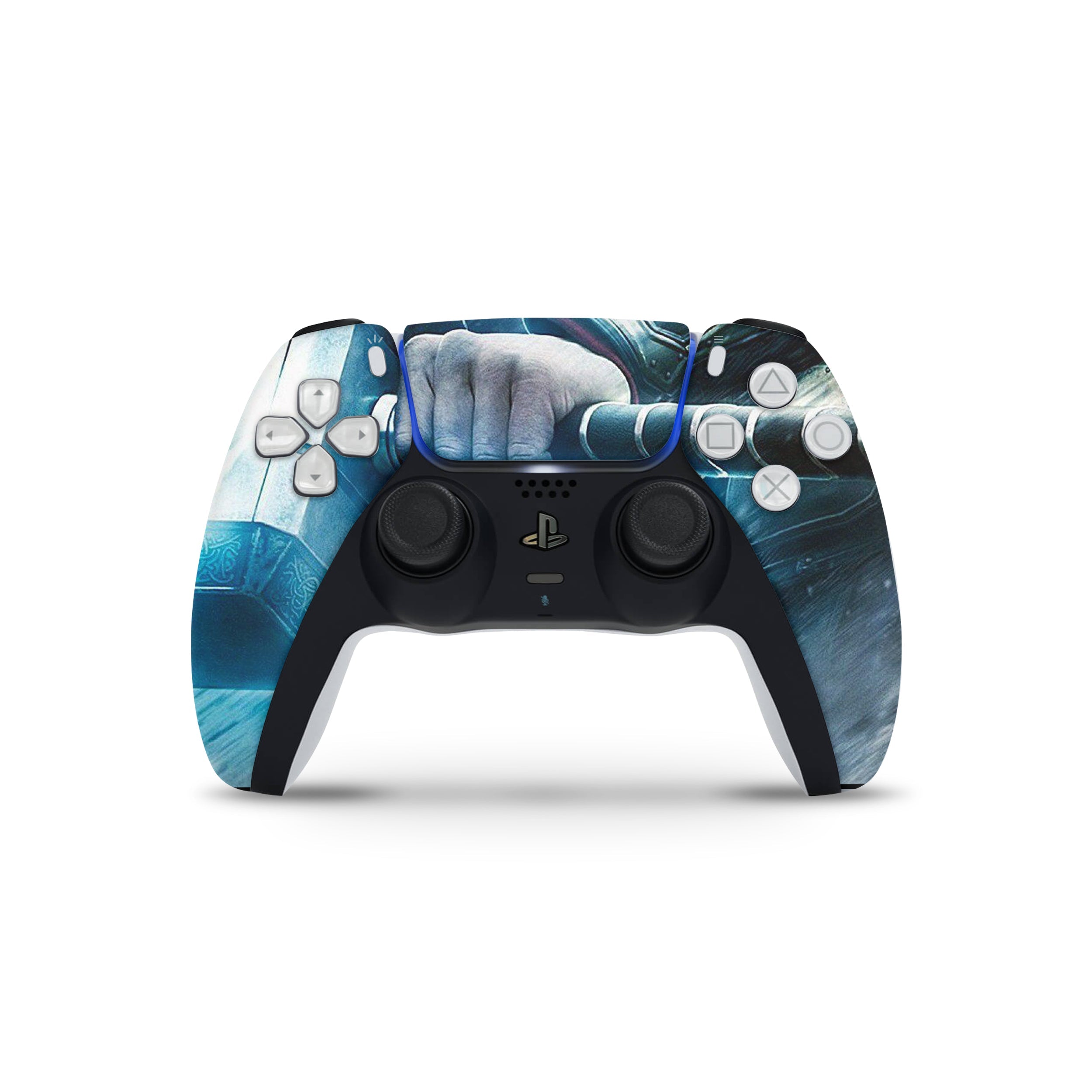 A video game skin featuring a Marvel Thor design for the PS5 DualSense Controller.