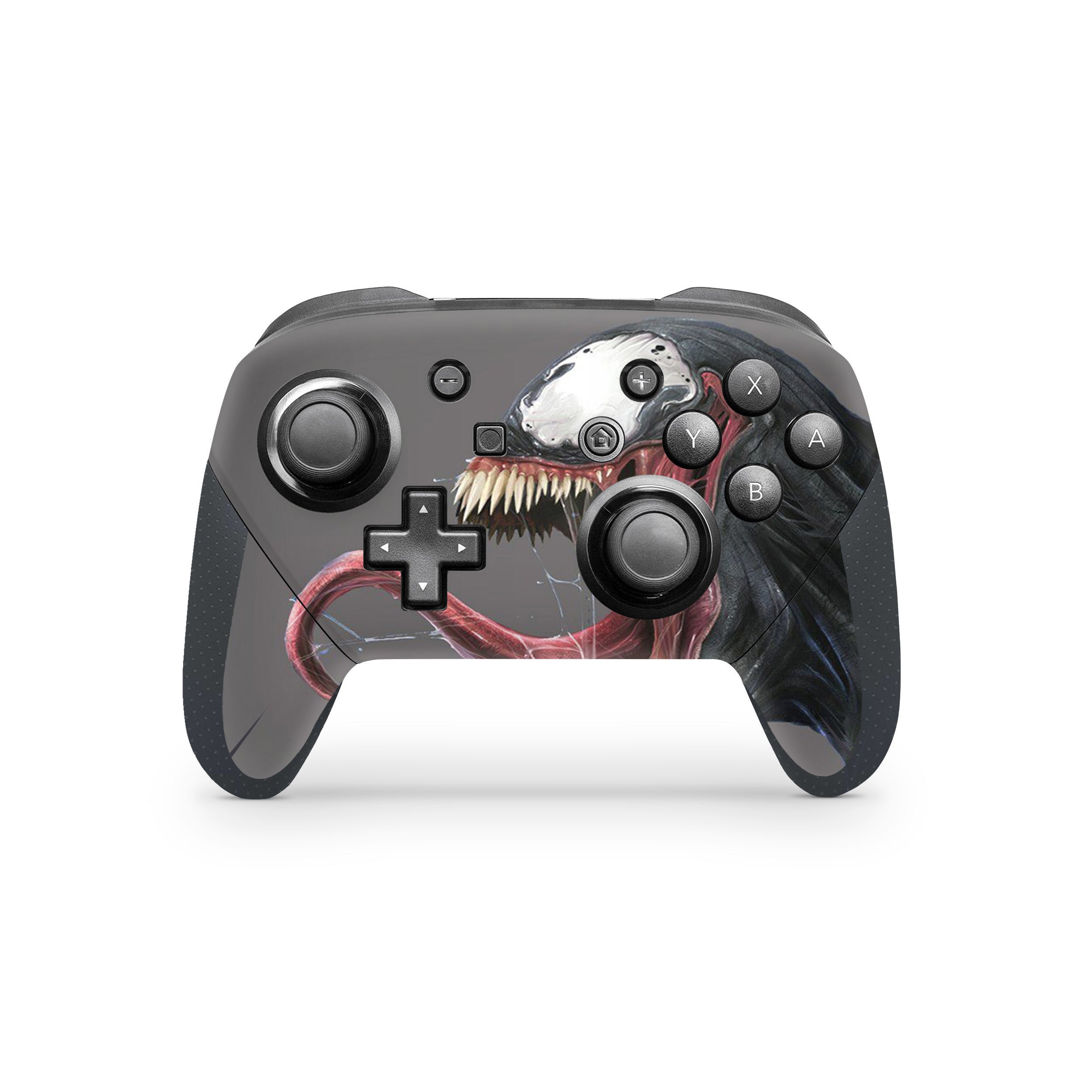 A video game skin featuring a Marvel Venom design for the Switch Pro Controller.