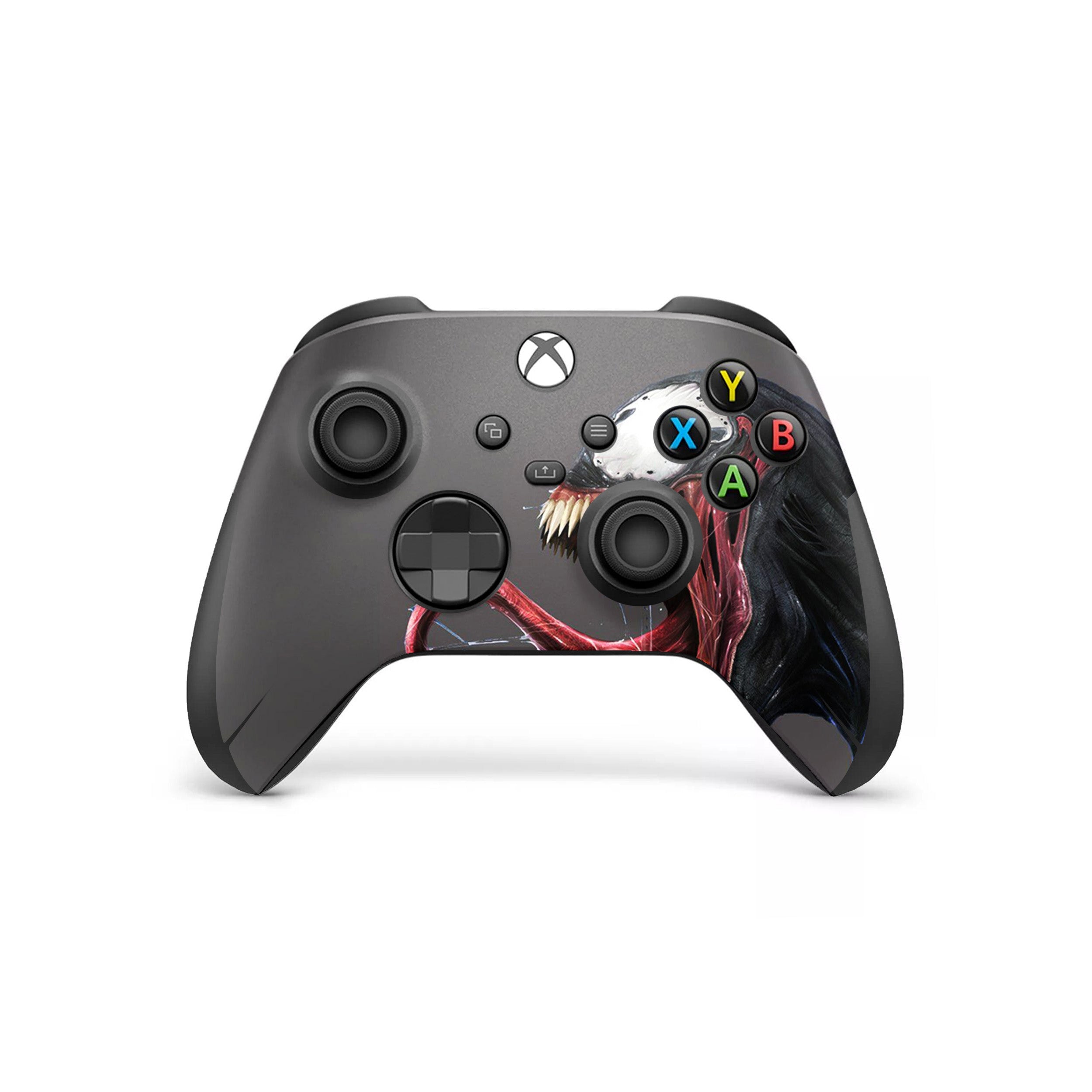 A video game skin featuring a Marvel Venom design for the Xbox Wireless Controller.