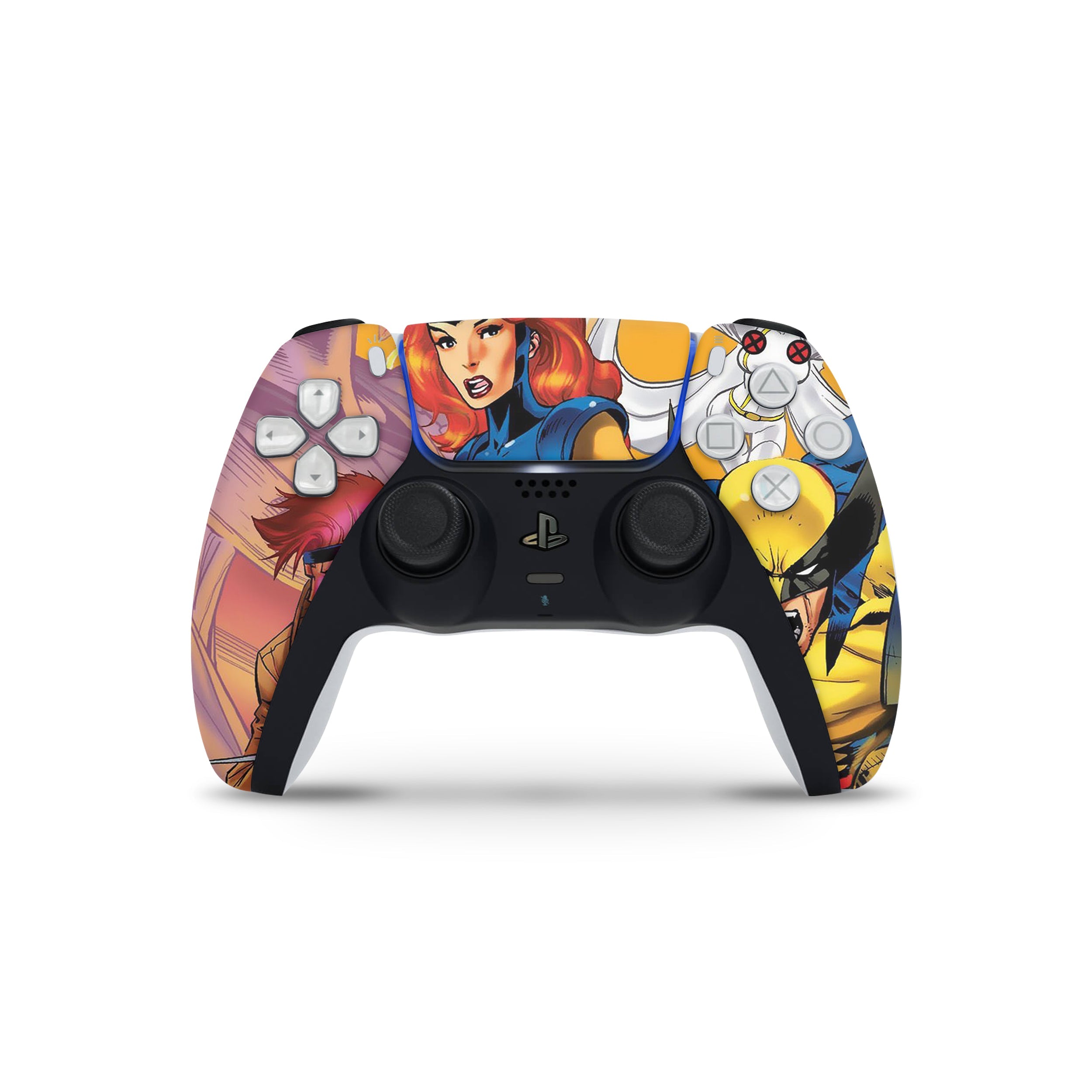 A video game skin featuring a Marvel X Men design for the PS5 DualSense Controller.