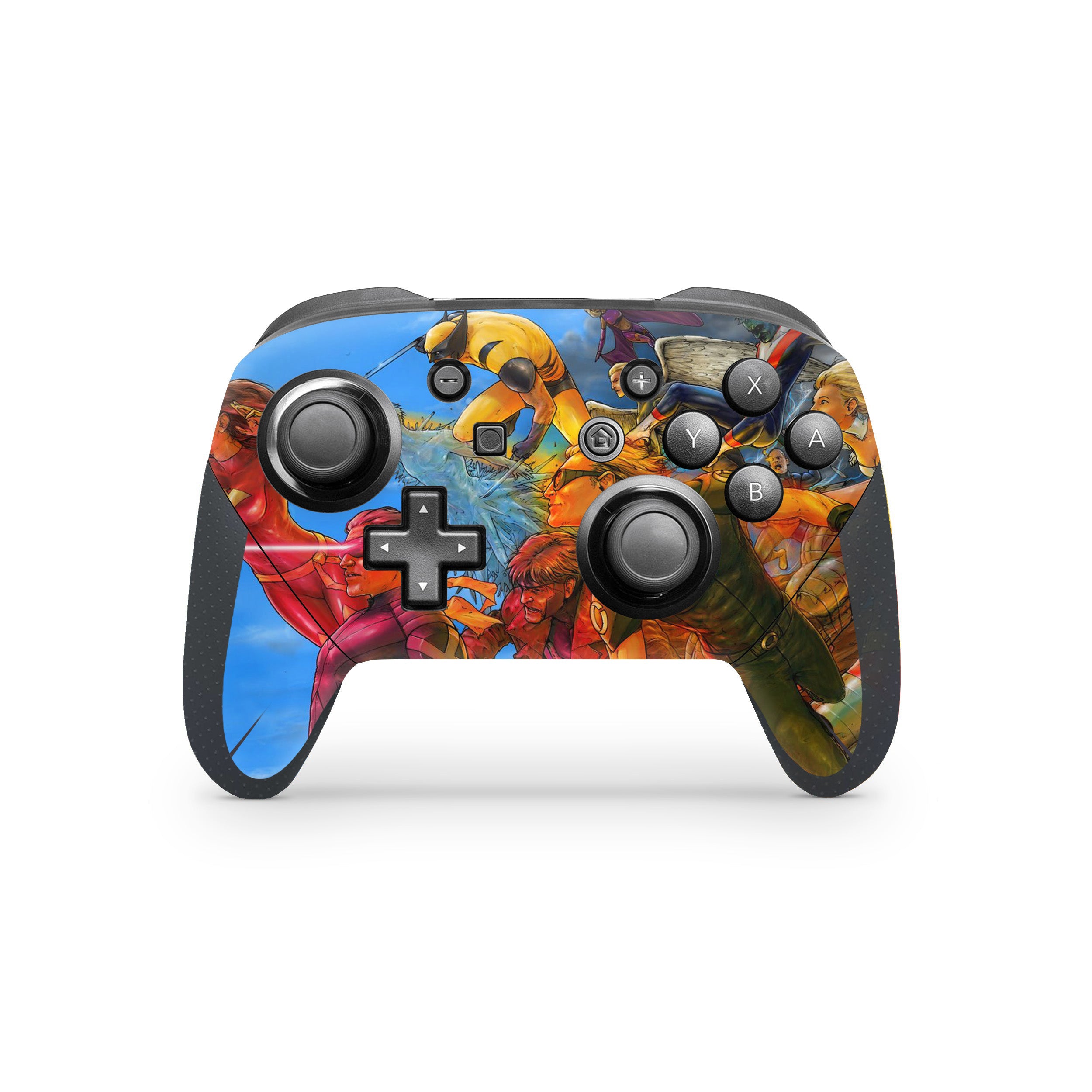 A video game skin featuring a Marvel X Men design for the Switch Pro Controller.