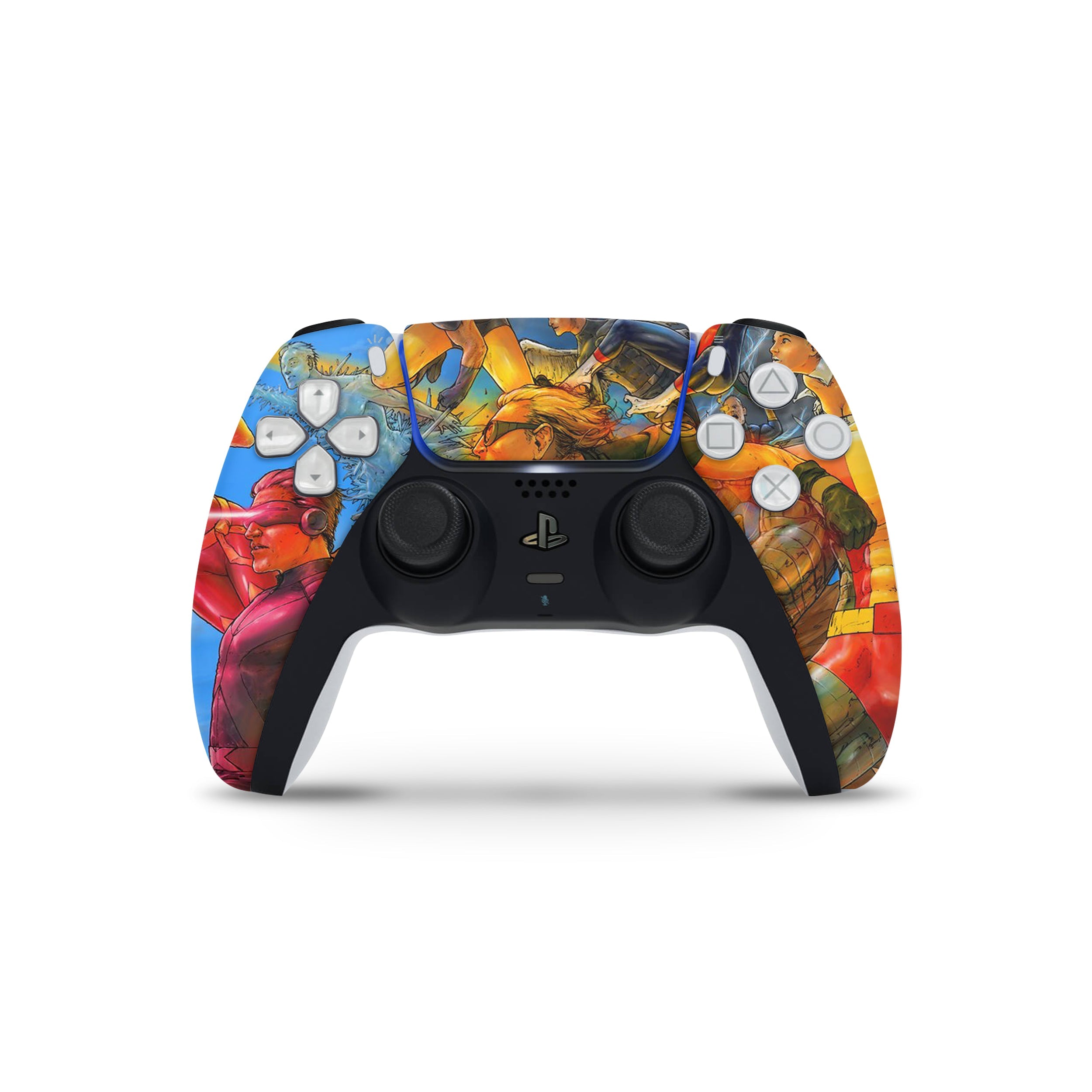 A video game skin featuring a Marvel X Men design for the PS5 DualSense Controller.