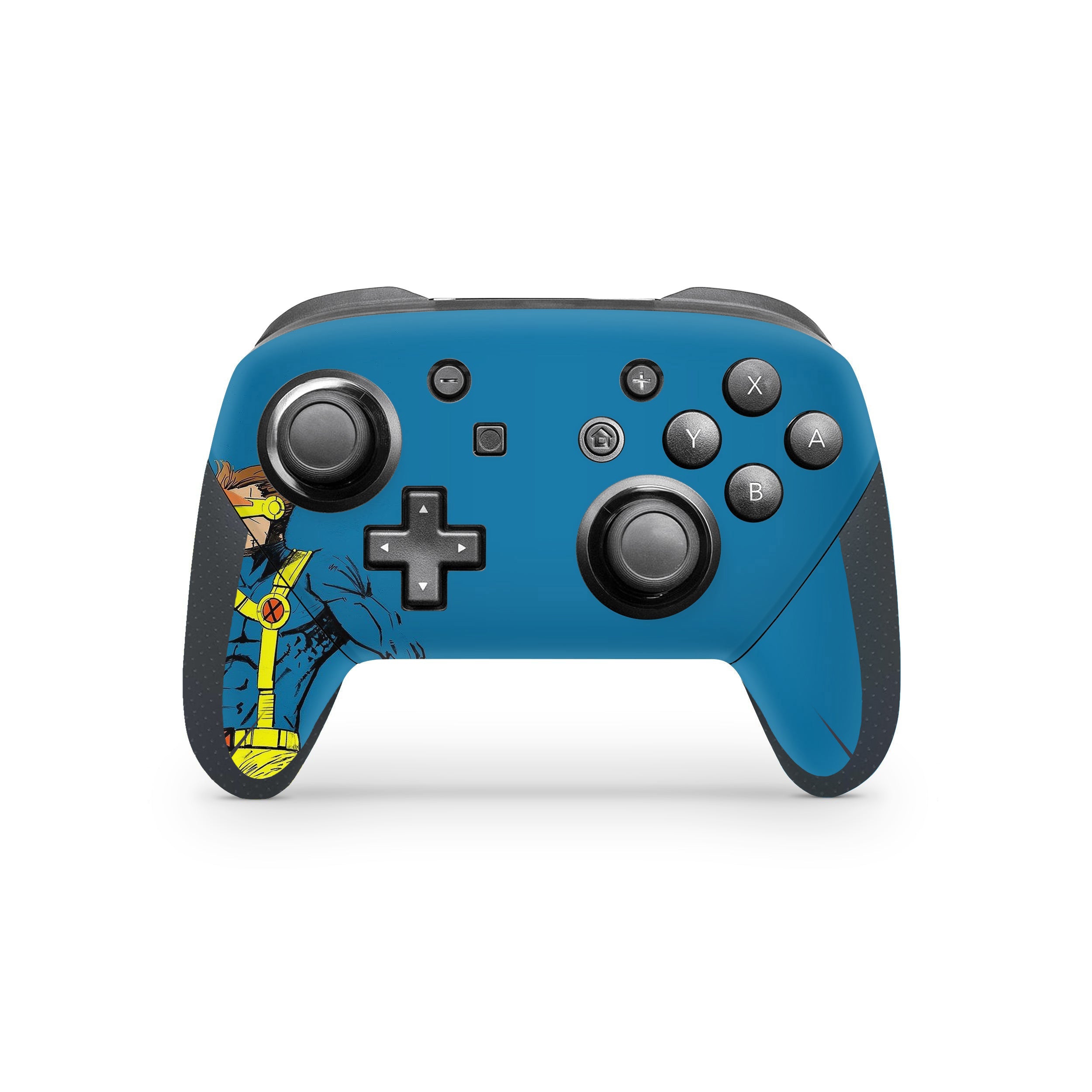 A video game skin featuring a Marvel X Men Cyclops design for the Switch Pro Controller.