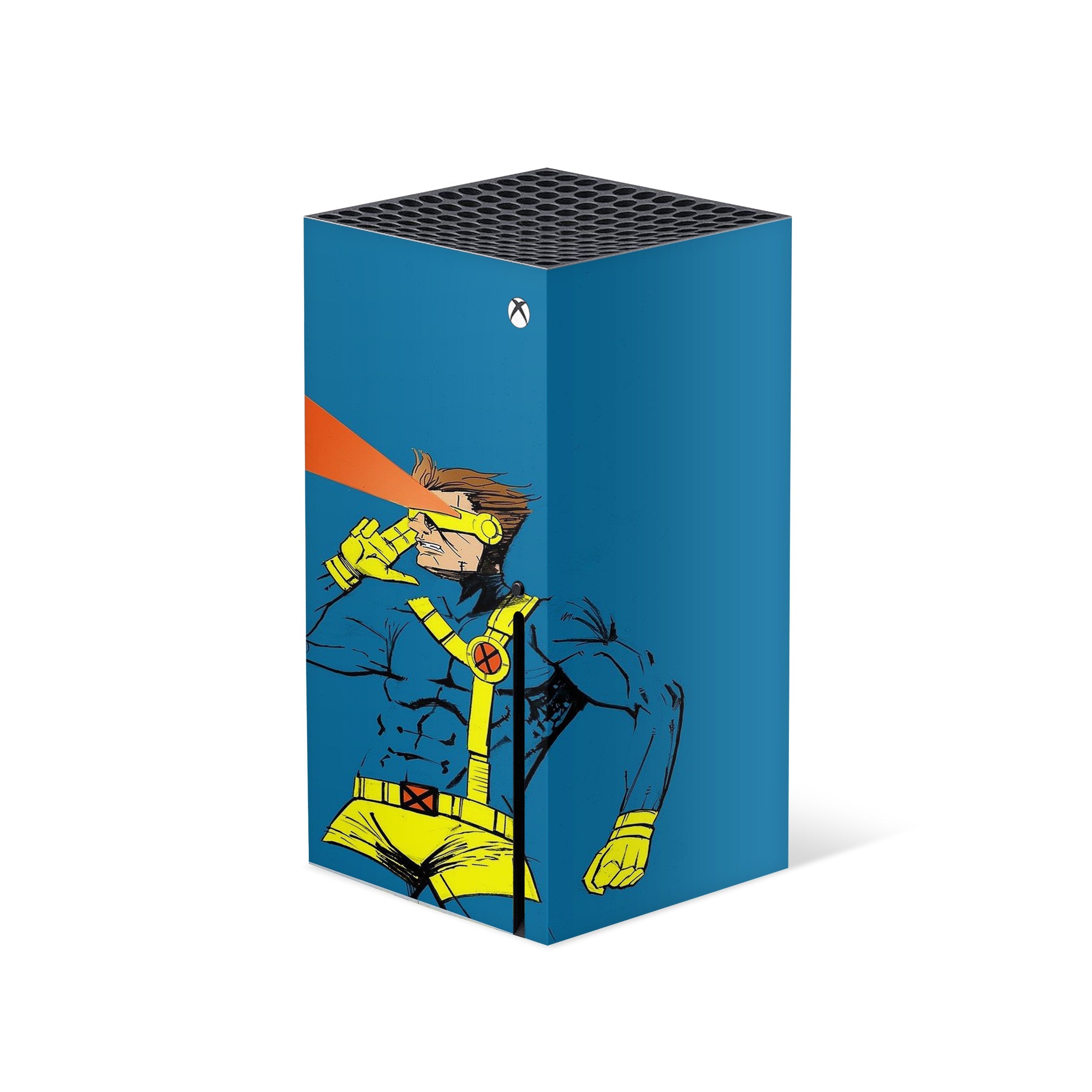 A video game skin featuring a Marvel X Men Cyclops design for the Xbox Series X.