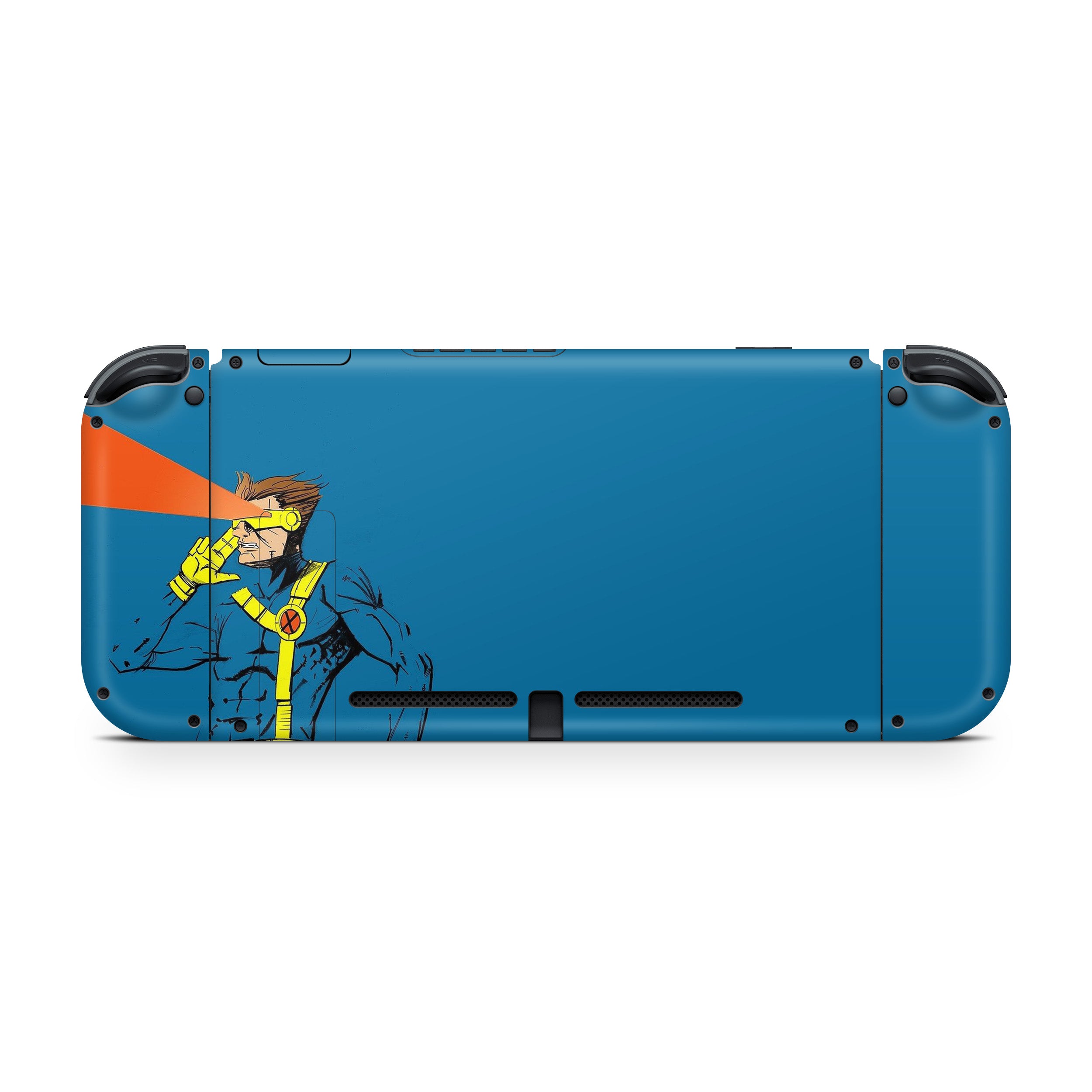 A video game skin featuring a Marvel X Men Cyclops design for the Nintendo Switch.