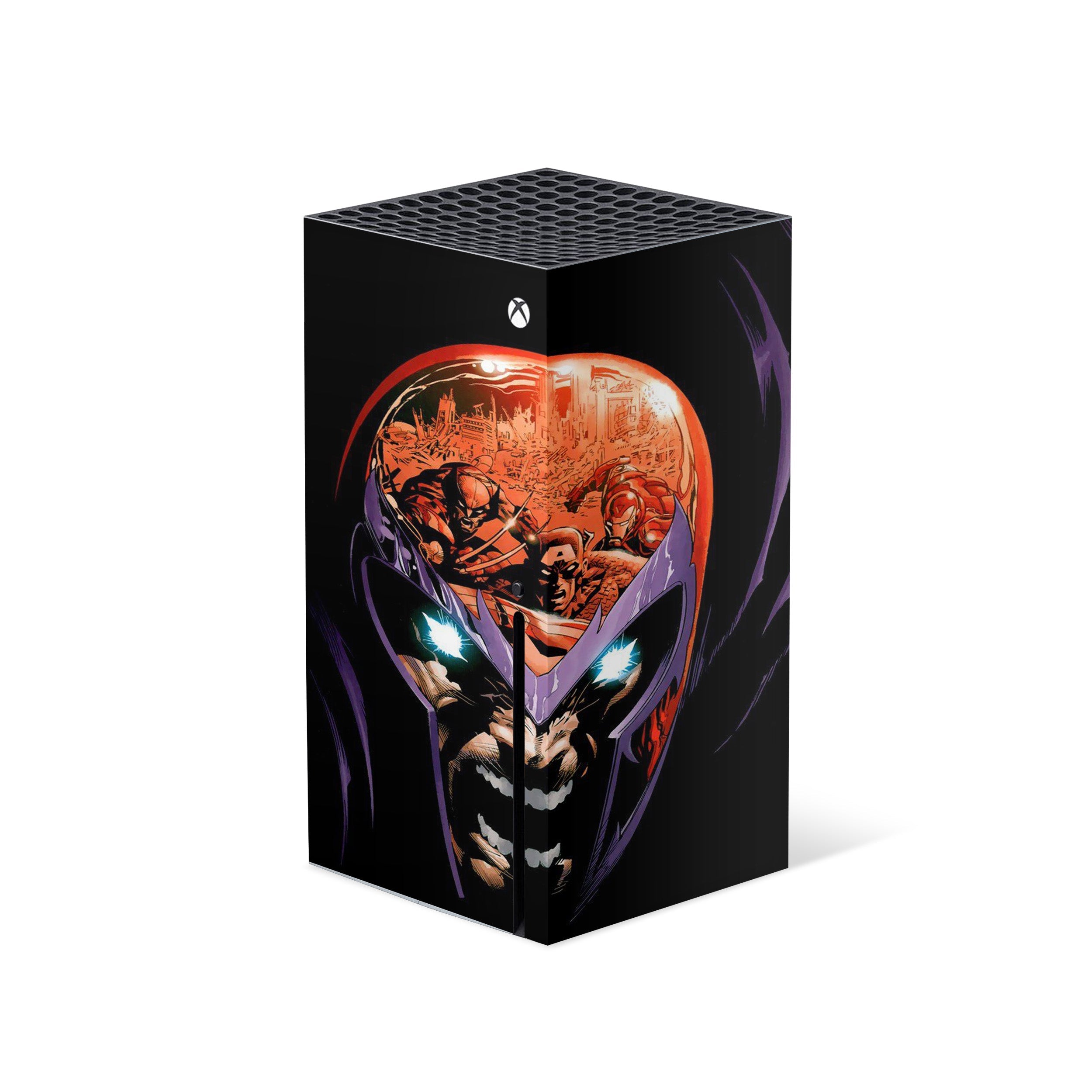 A video game skin featuring a Marvel X Men Magneto design for the Xbox Series X.