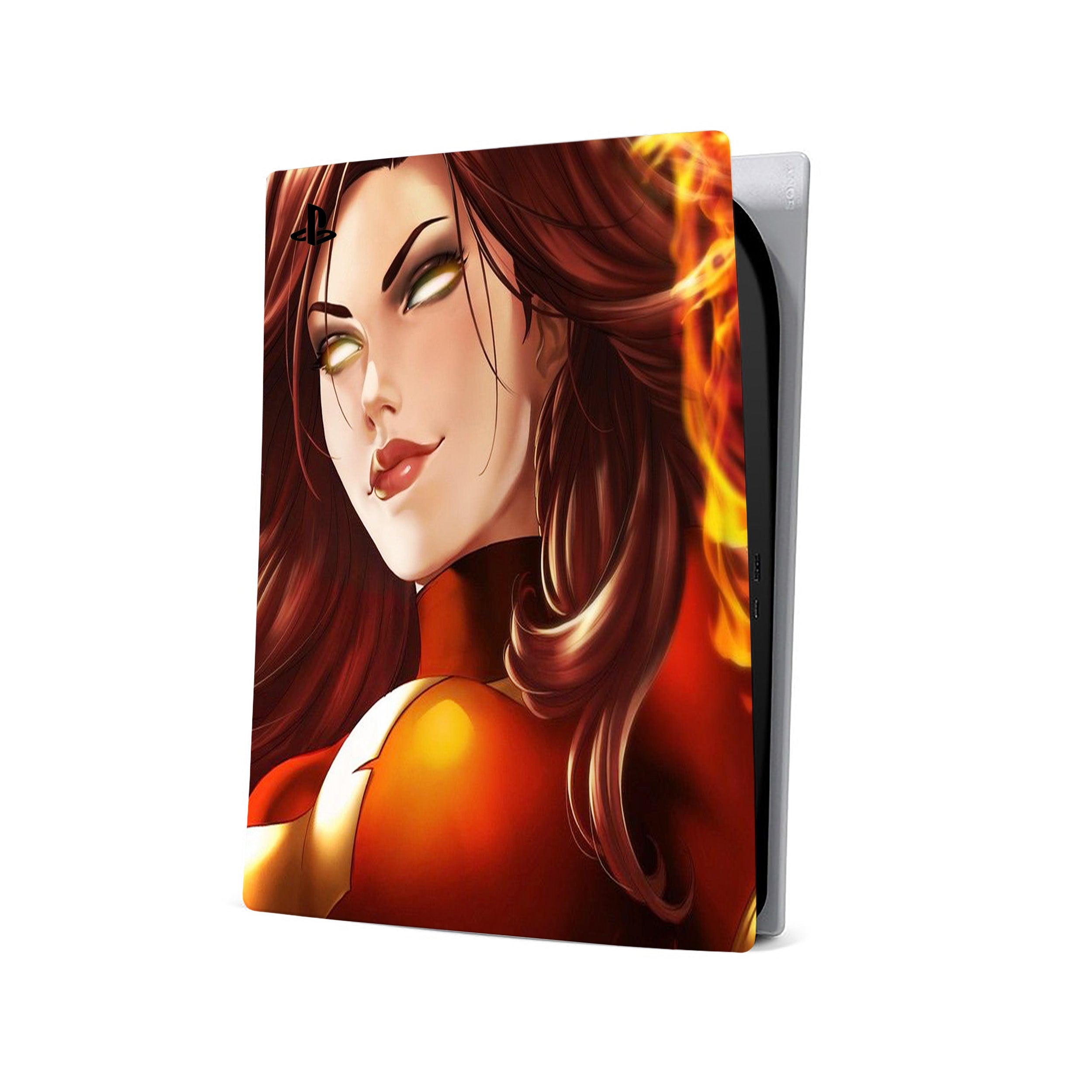 A video game skin featuring a Marvel X Men Phoenix design for the PS5.
