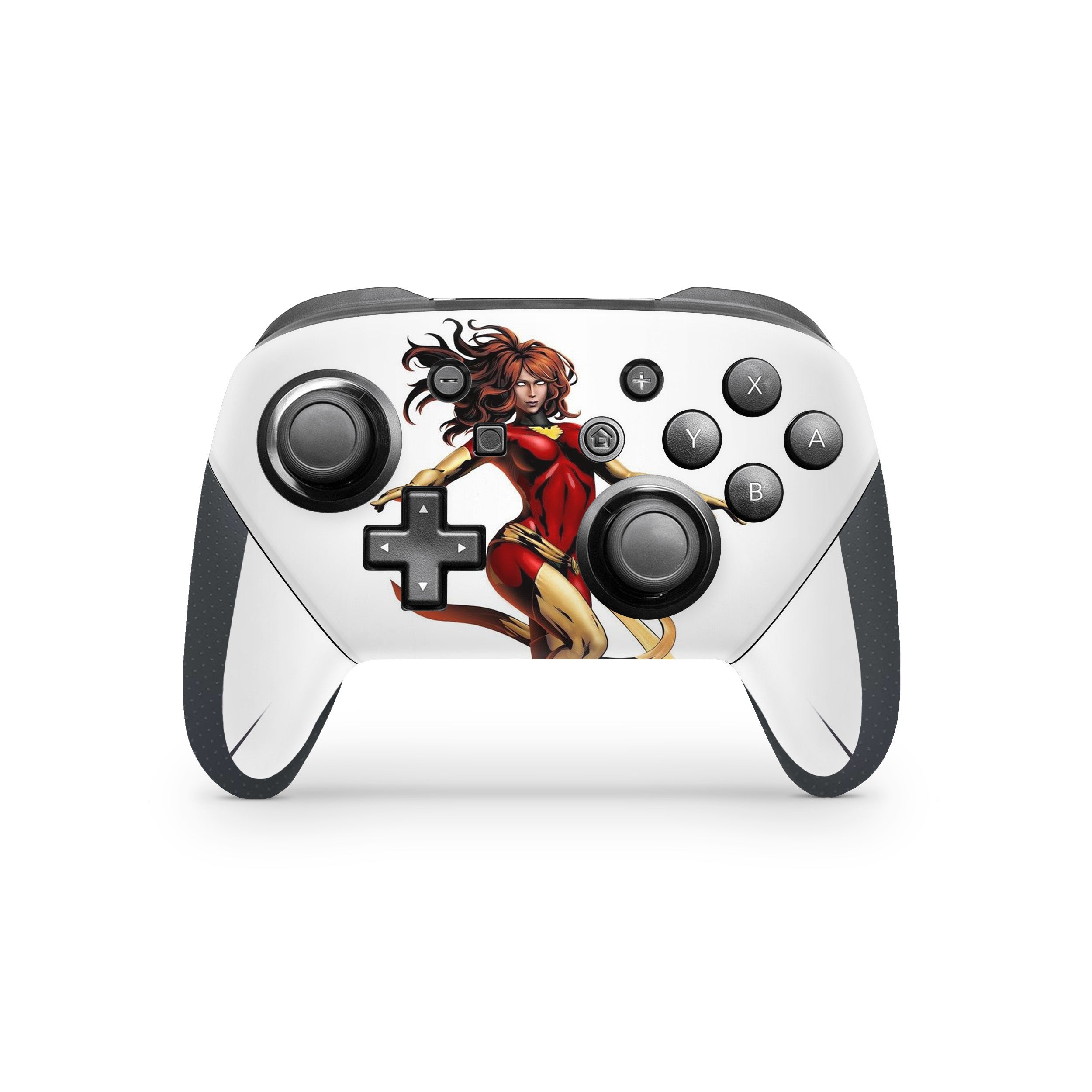 A video game skin featuring a Marvel X Men Phoenix design for the Switch Pro Controller.