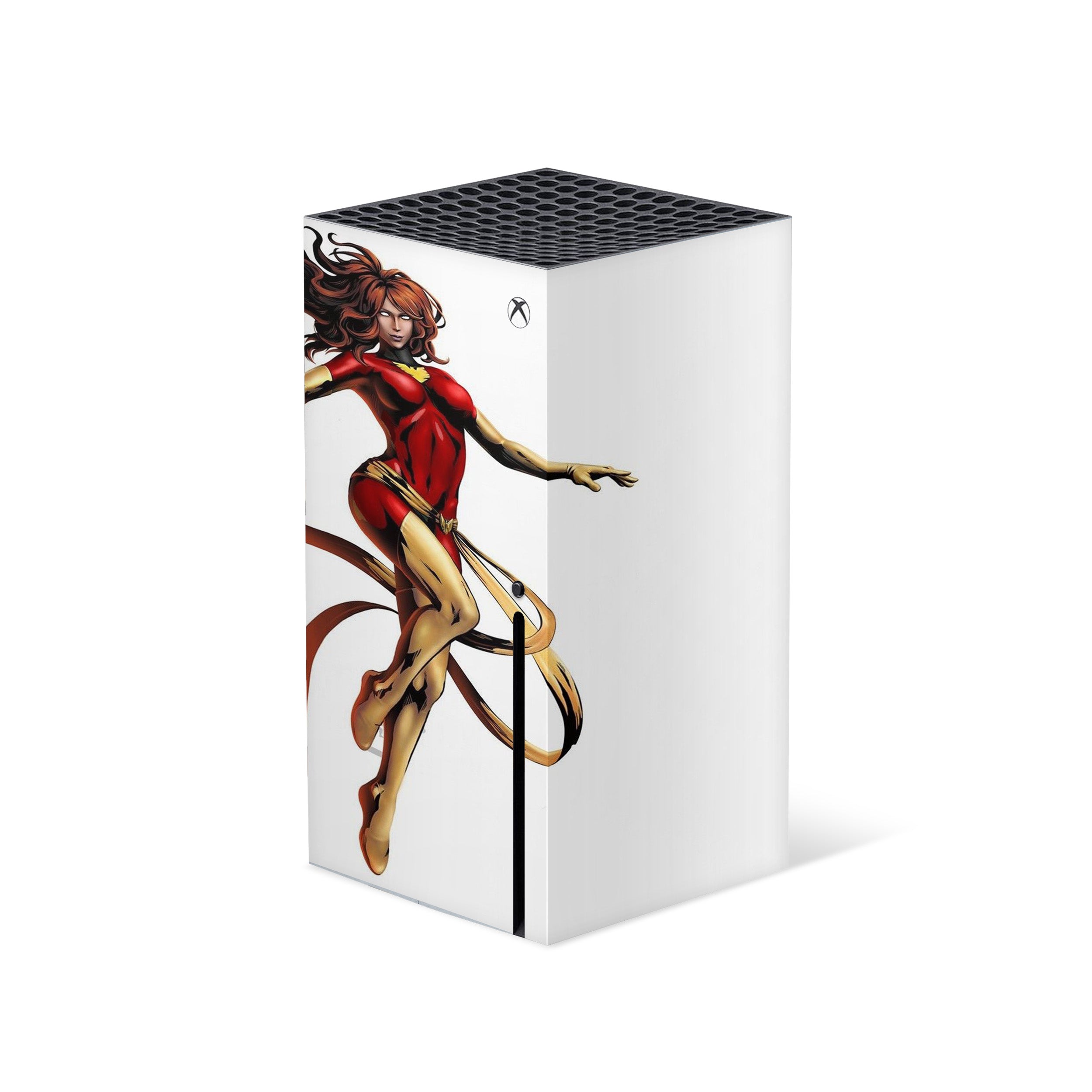 A video game skin featuring a Marvel X Men Phoenix design for the Xbox Series X.