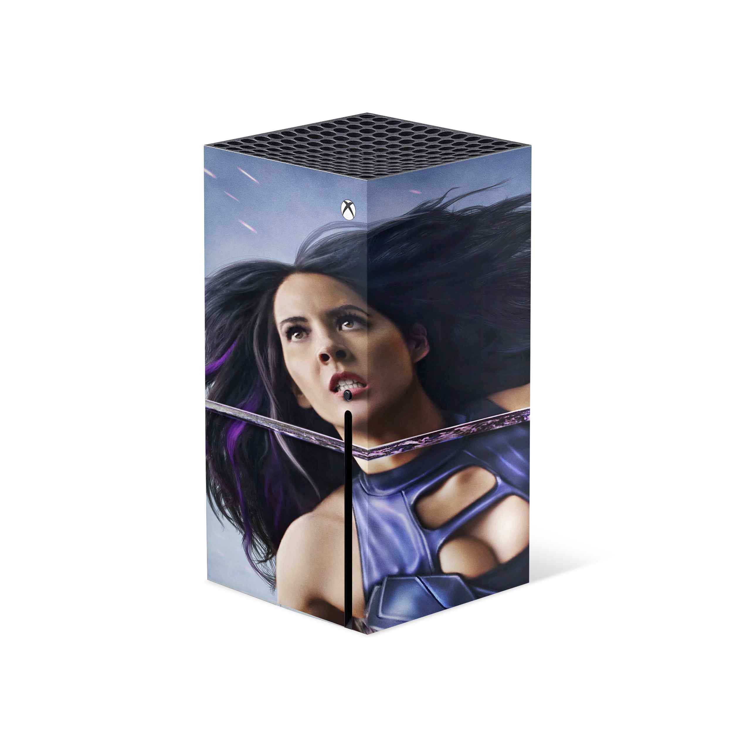 A video game skin featuring a Marvel X Men Psylocke design for the Xbox Series X.