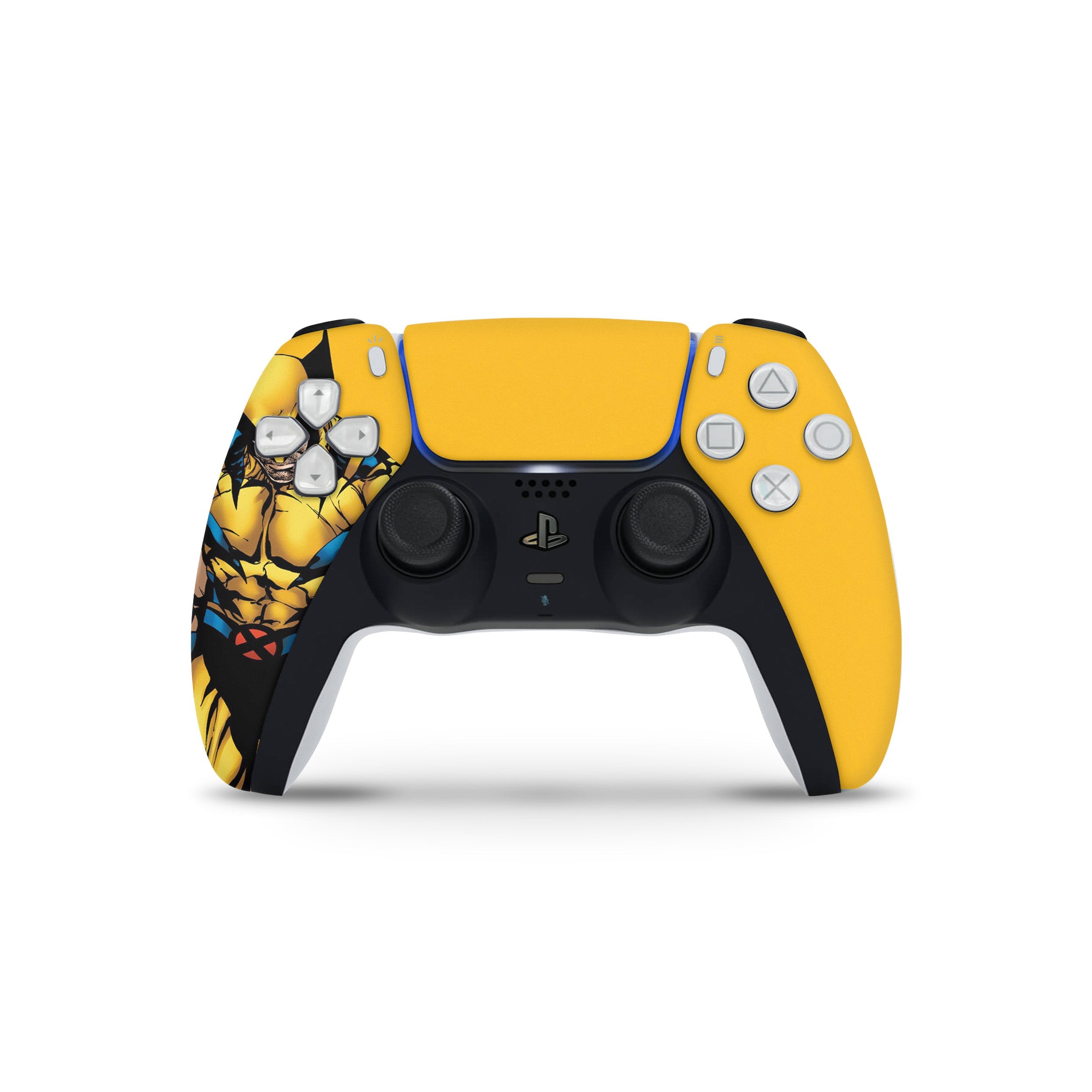 A video game skin featuring a Marvel X Men Wolverine design for the PS5 DualSense Controller.