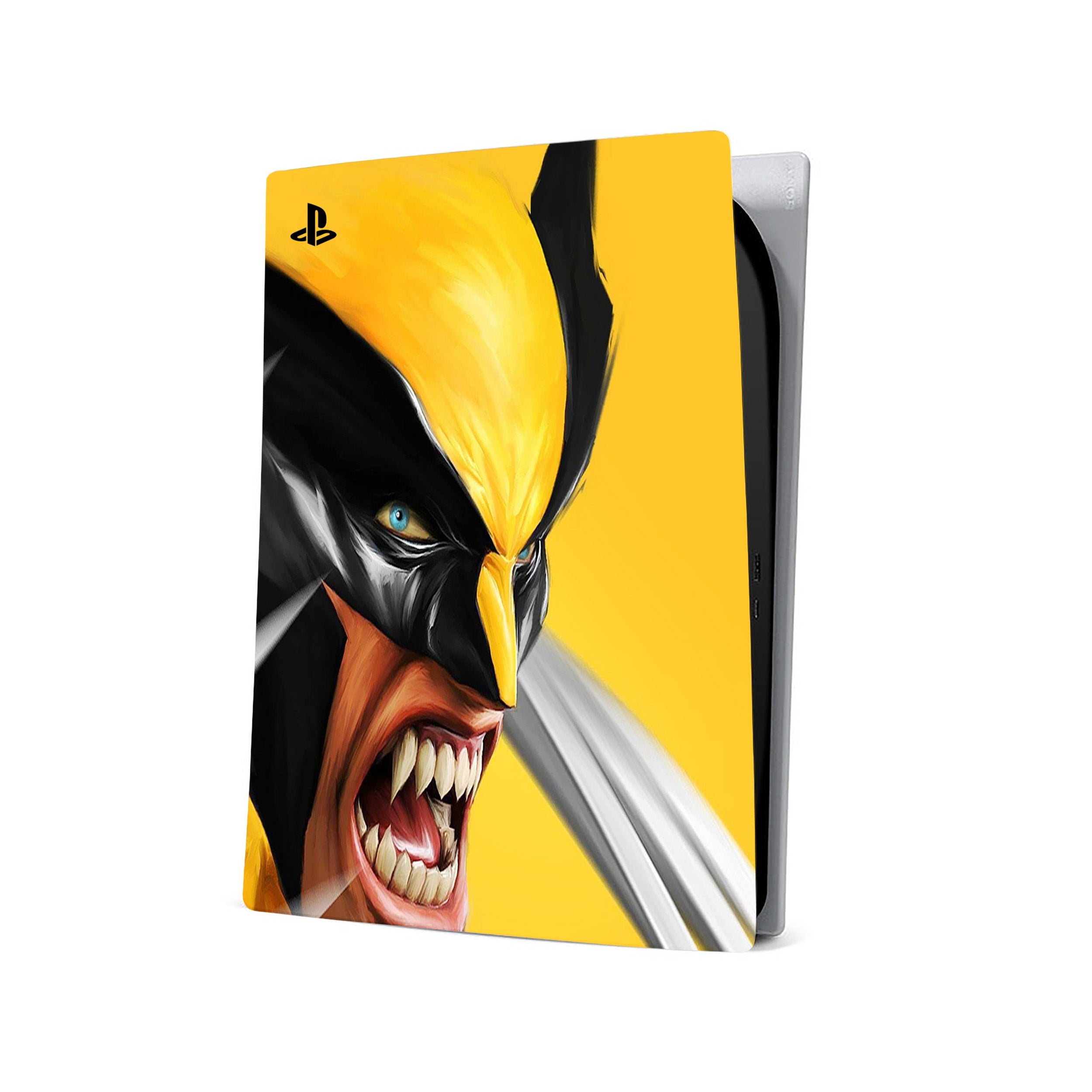A video game skin featuring a Marvel X Men Wolverine design for the PS5.