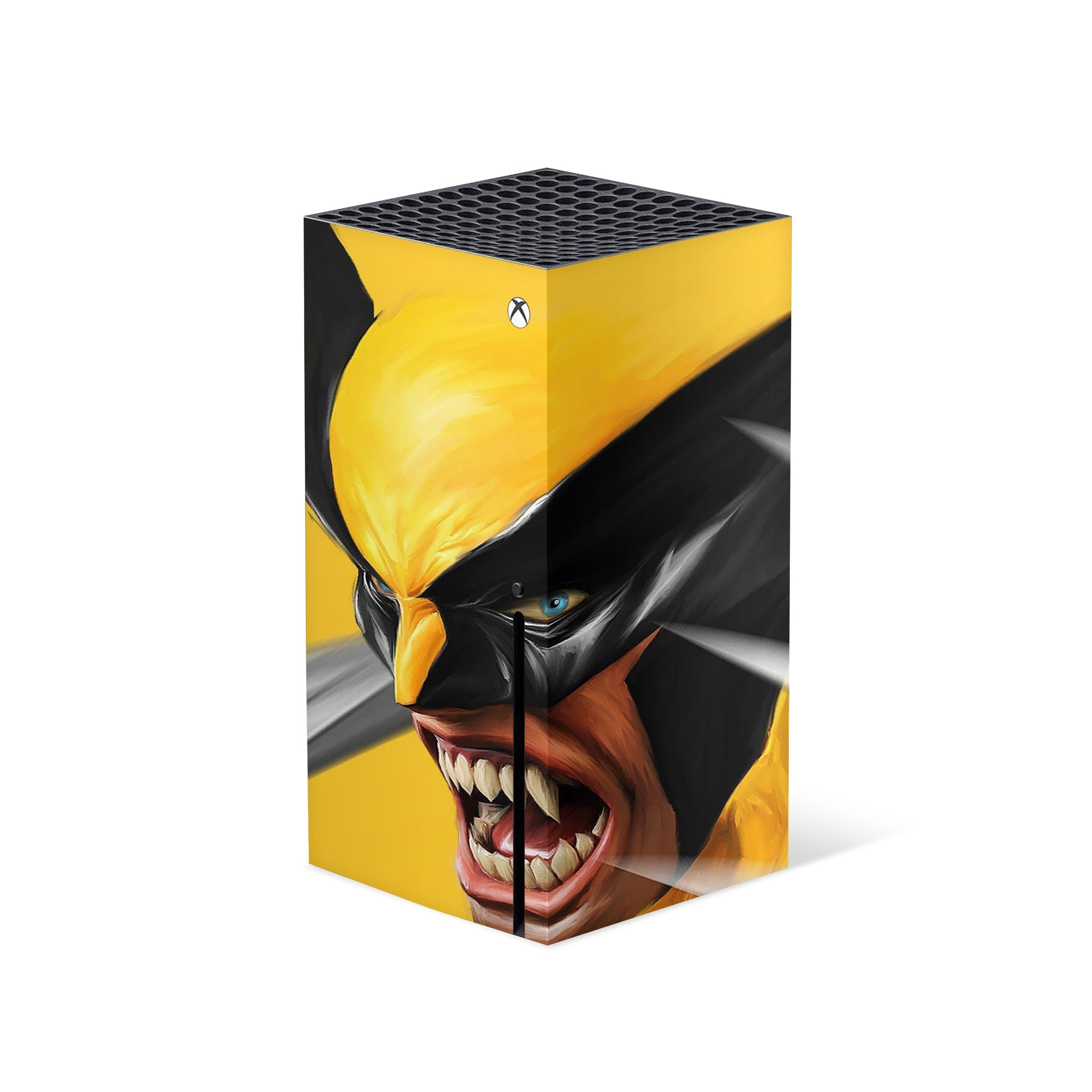 A video game skin featuring a Marvel X Men Wolverine design for the Xbox Series X.