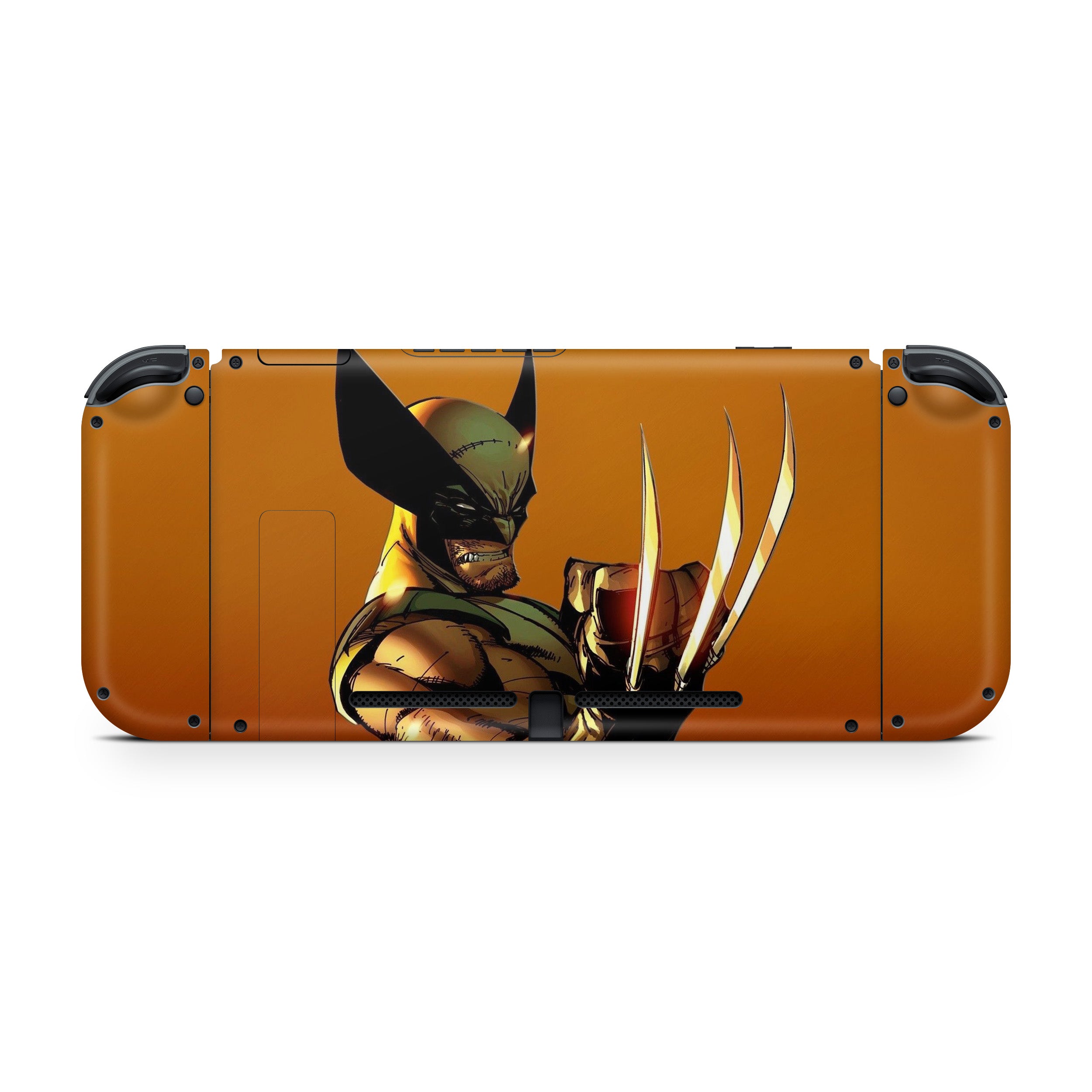 A video game skin featuring a Marvel X Men Wolverine design for the Nintendo Switch.