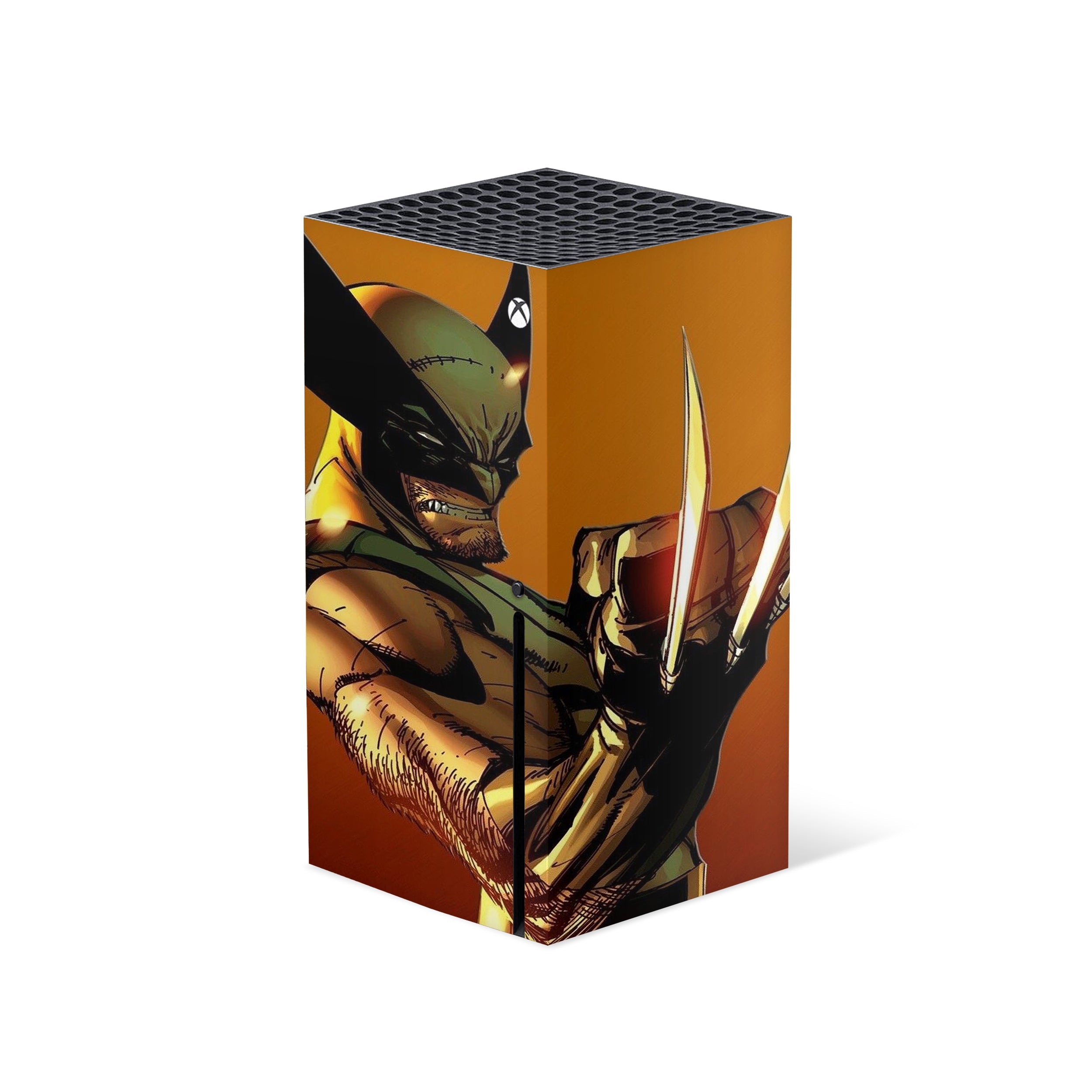 A video game skin featuring a Marvel X Men Wolverine design for the Xbox Series X.