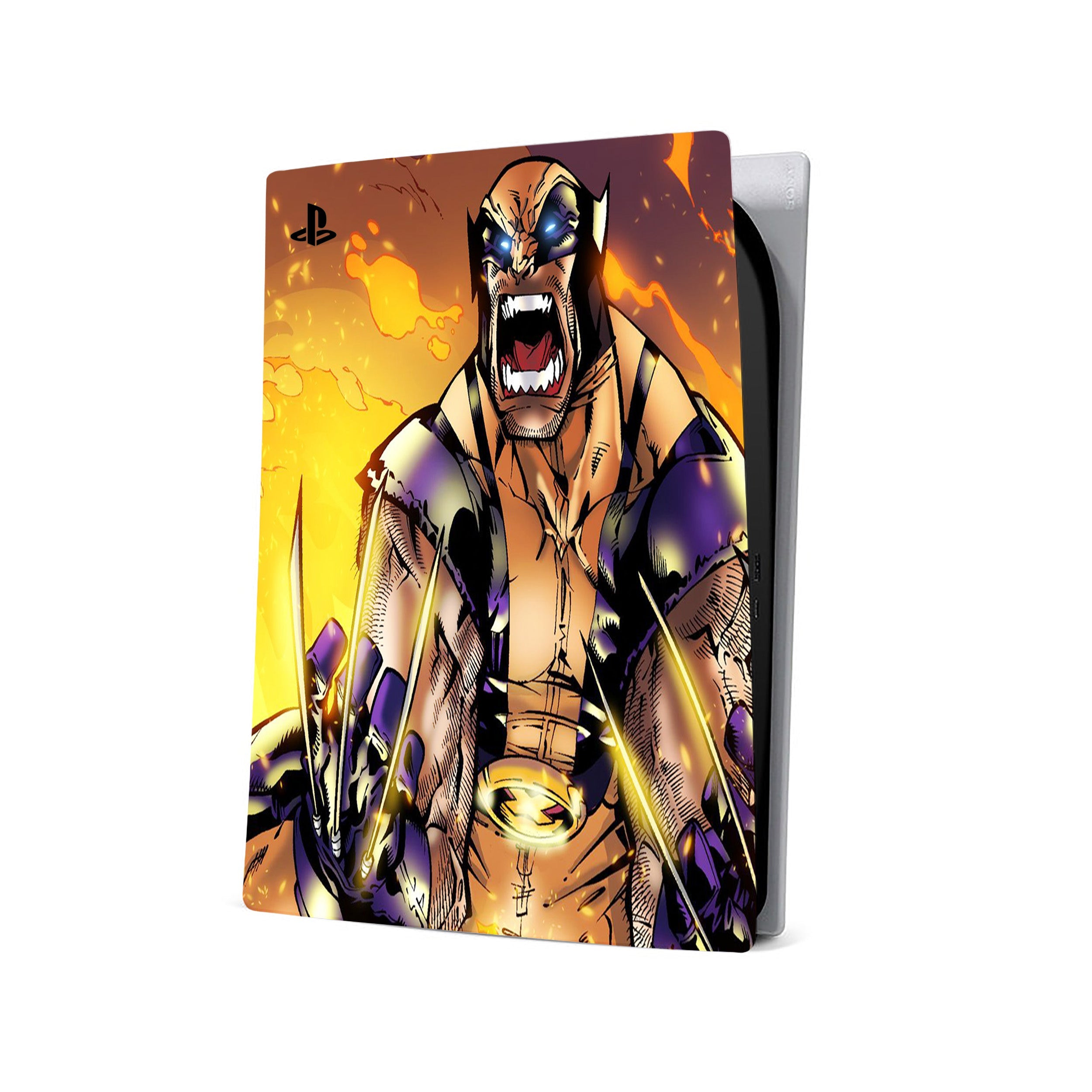 A video game skin featuring a Marvel X Men Wolverine design for the PS5.
