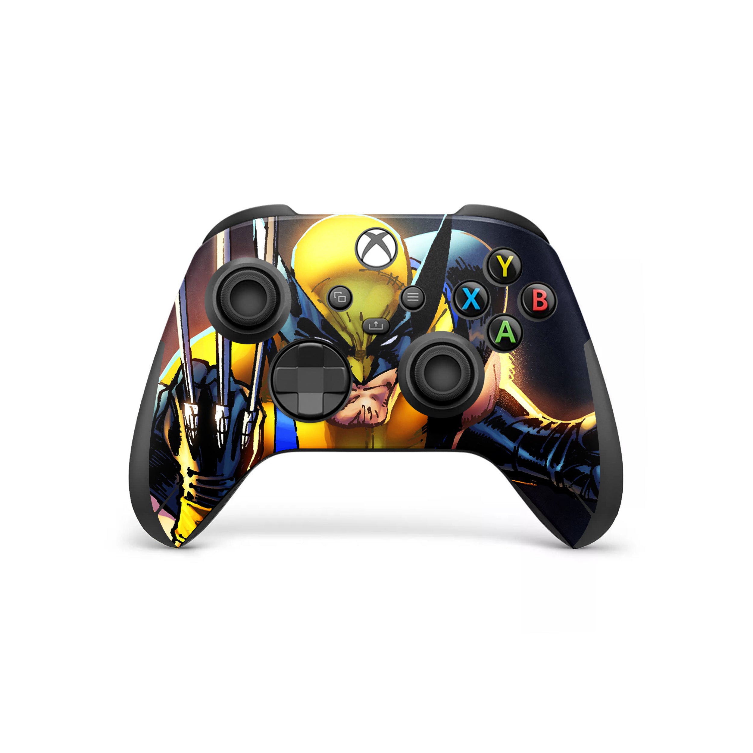 A video game skin featuring a Marvel X Men Wolverine design for the Xbox Wireless Controller.