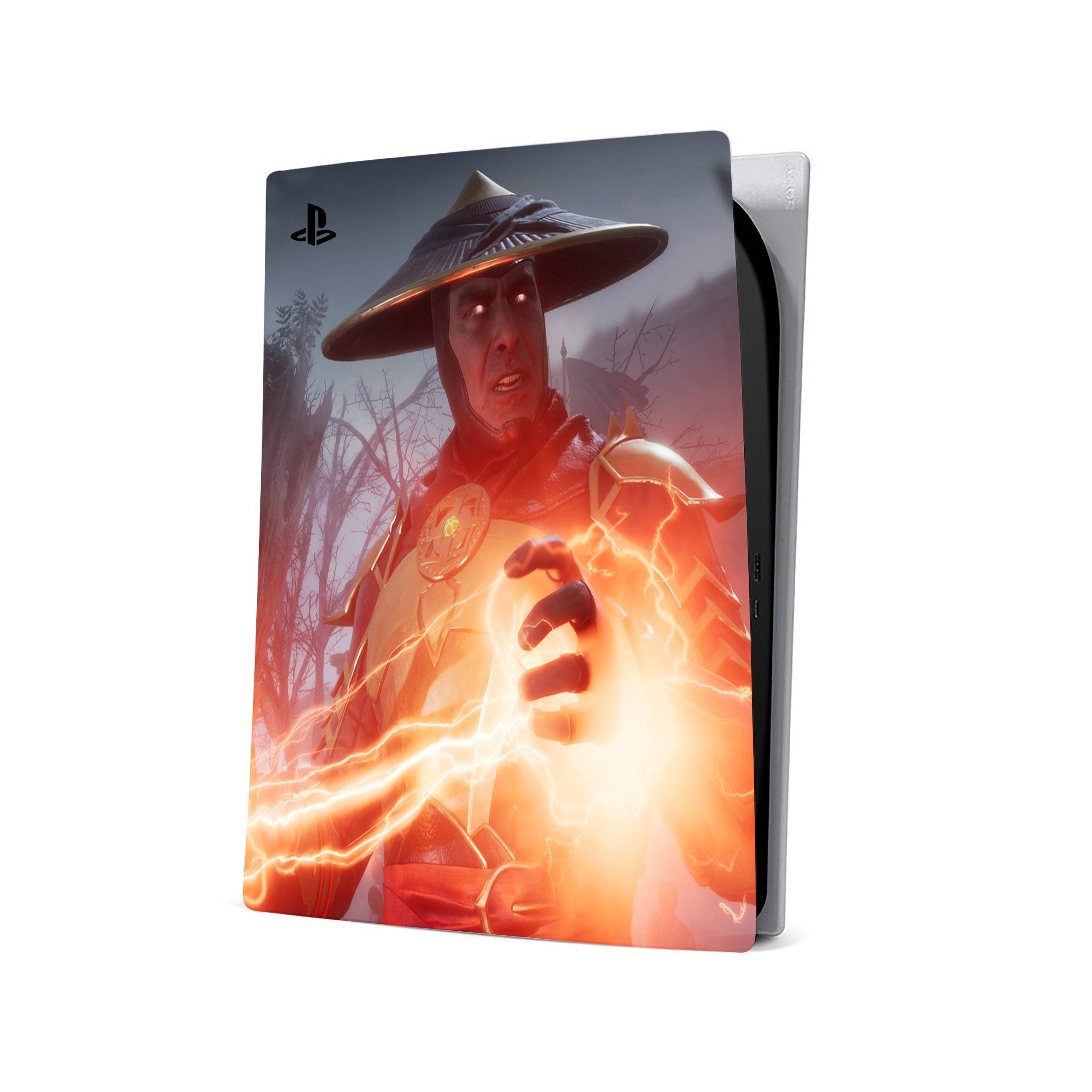 A video game skin featuring a Mortal Kombat 11 Raiden design for the PS5.