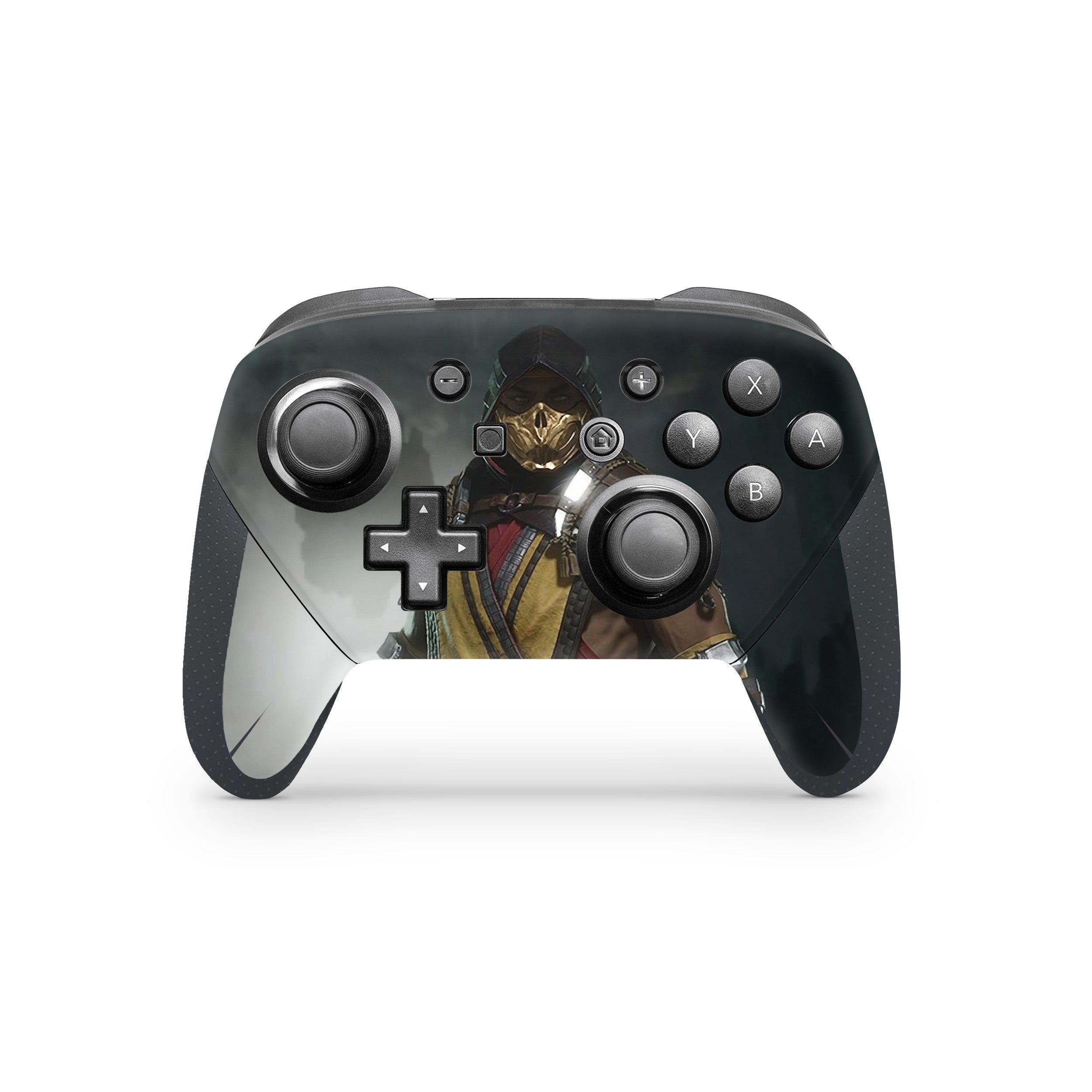 A video game skin featuring a Mortal Kombat 11 Raiden design for the Switch Pro Controller.