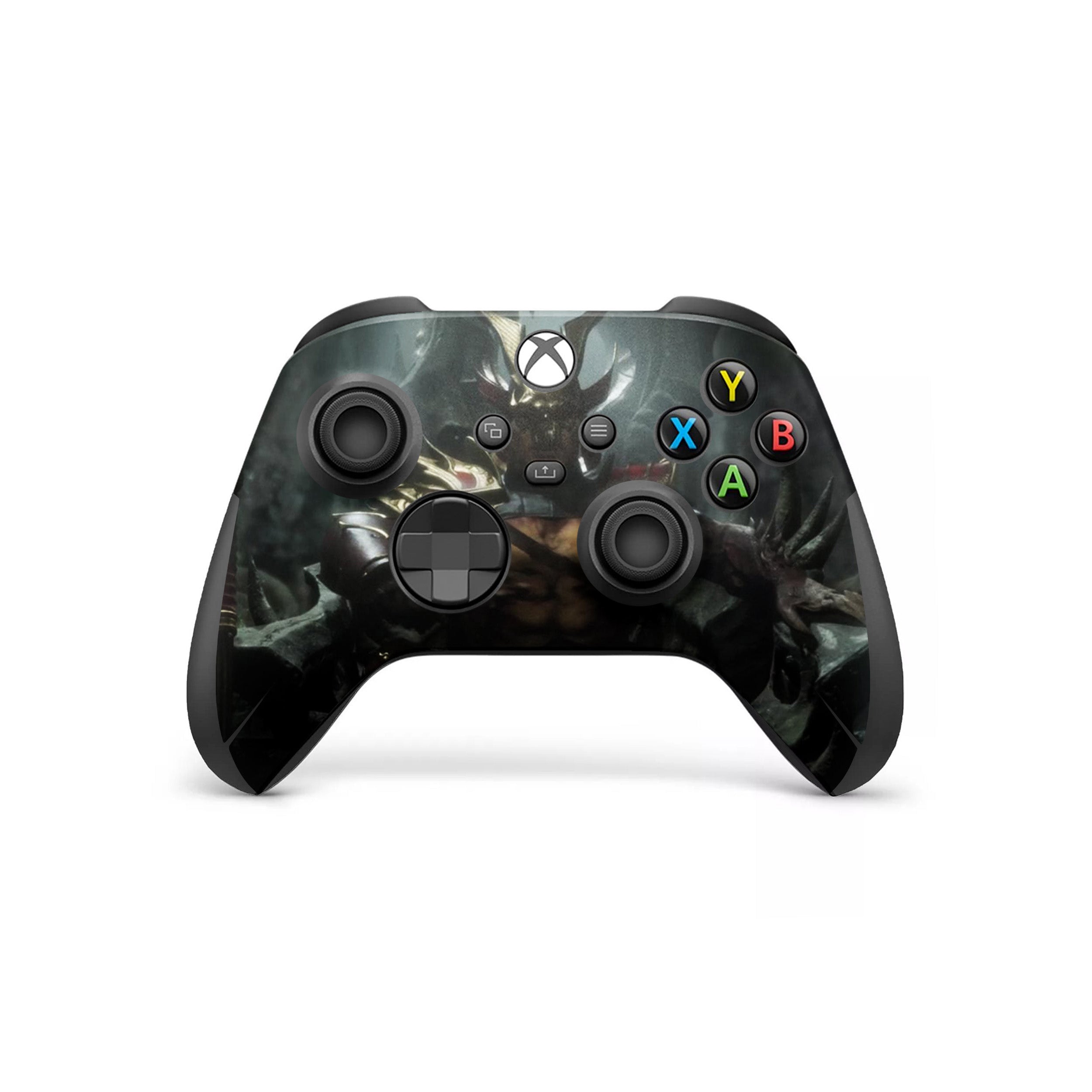 A video game skin featuring a Mortal Kombat 11 Scorpion design for the Xbox Wireless Controller.
