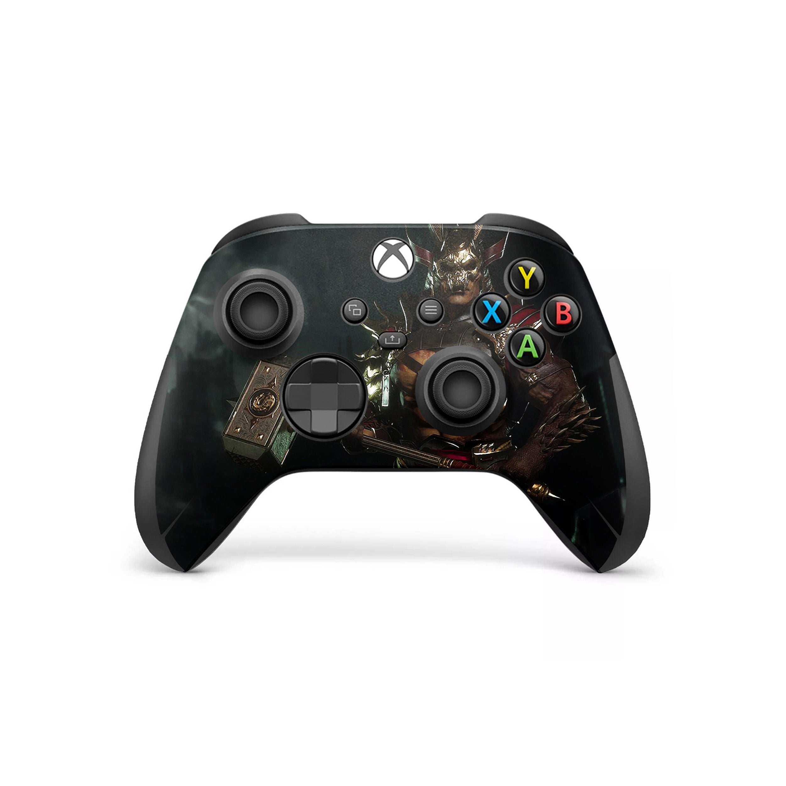 A video game skin featuring a Mortal Kombat 11 Shao Kahn design for the Xbox Wireless Controller.
