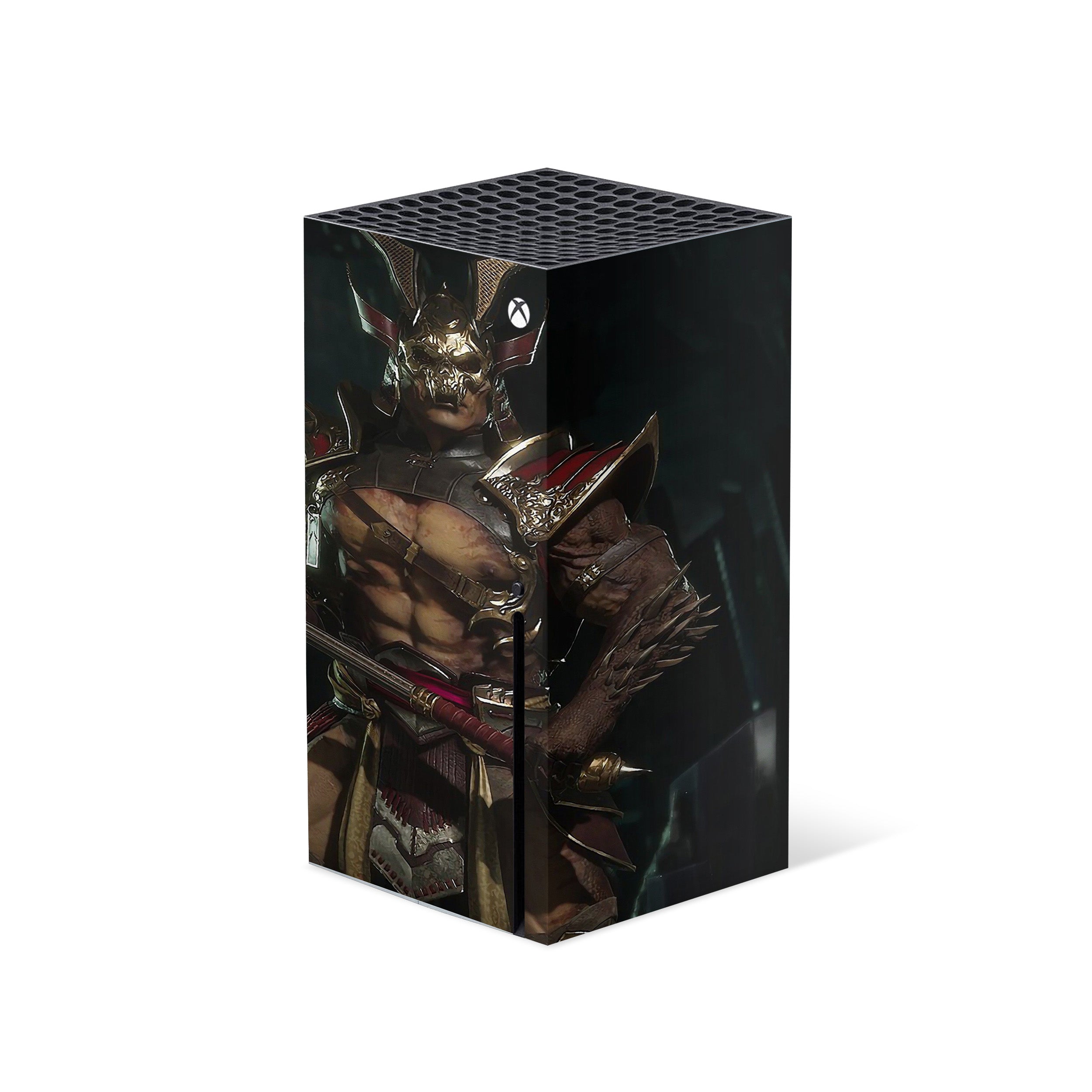A video game skin featuring a Mortal Kombat 11 Shao Kahn design for the Xbox Series X.