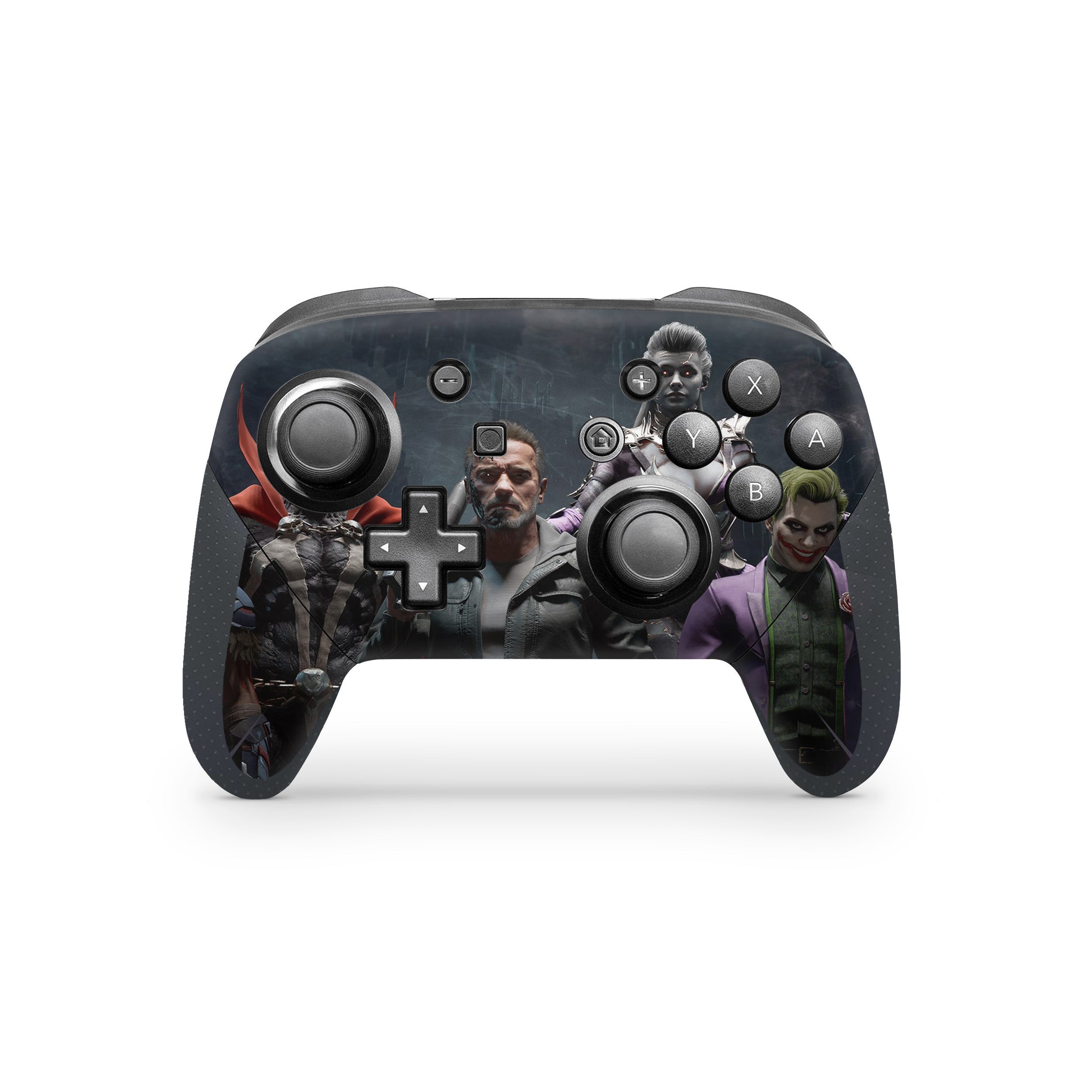 A video game skin featuring a Mortal Kombat 11 The Terminator design for the Switch Pro Controller.
