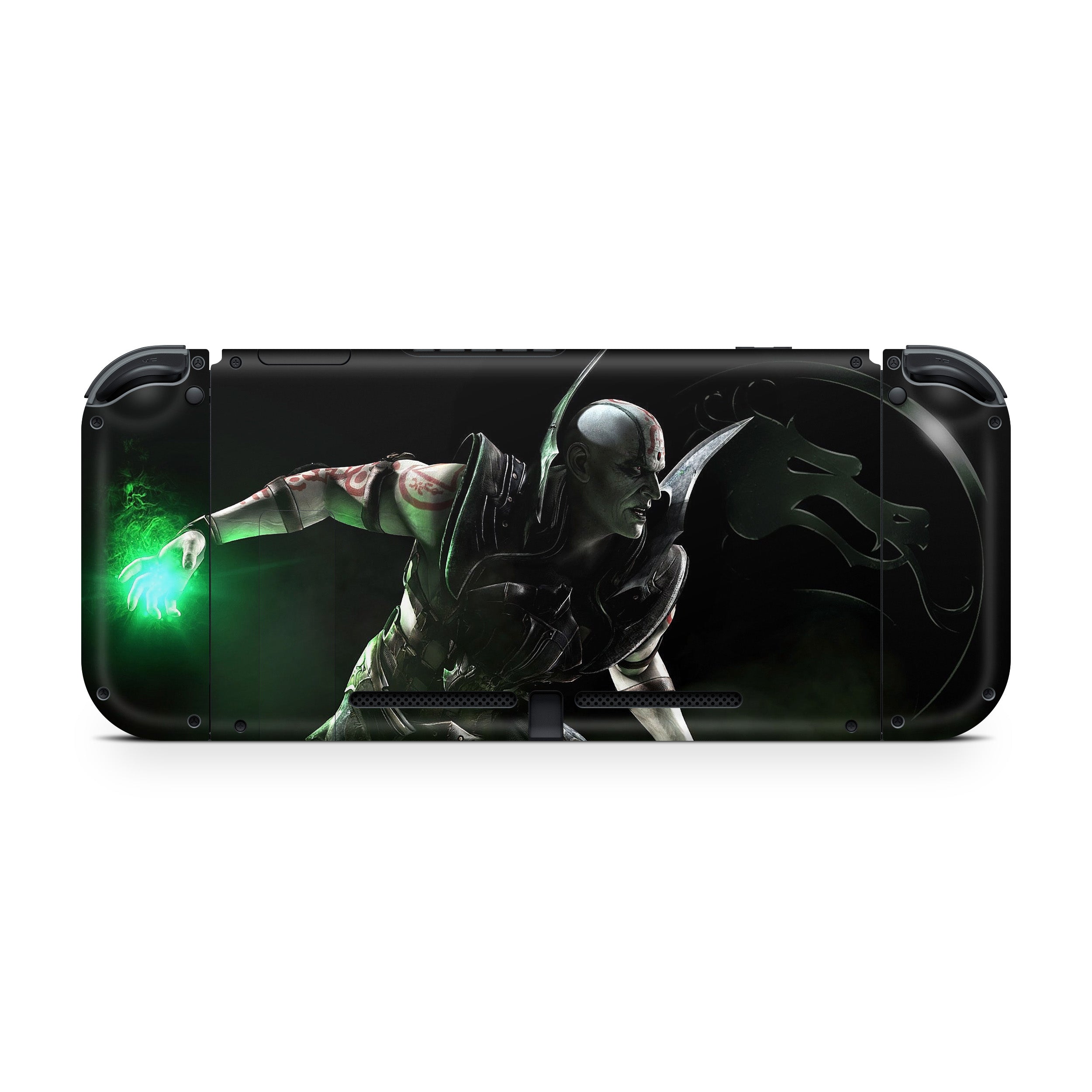A video game skin featuring a Mortal Kombat Quan Chi design for the Nintendo Switch.