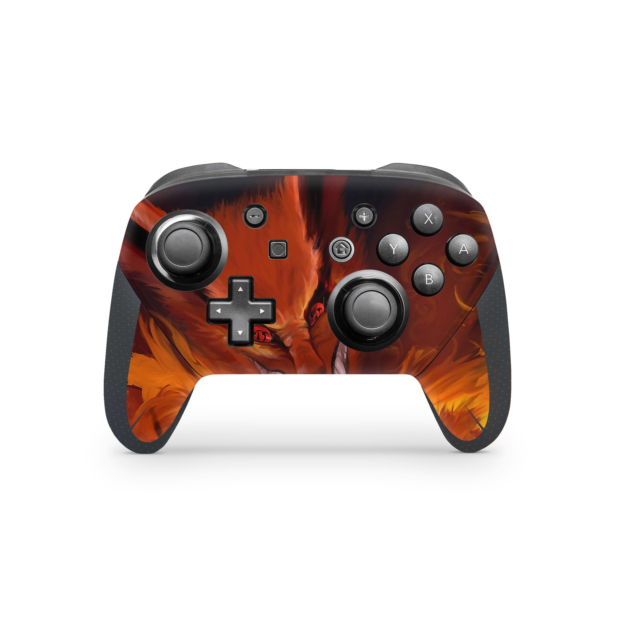 A video game skin featuring a Naruto Fire Wolf design for the Switch Pro Controller.