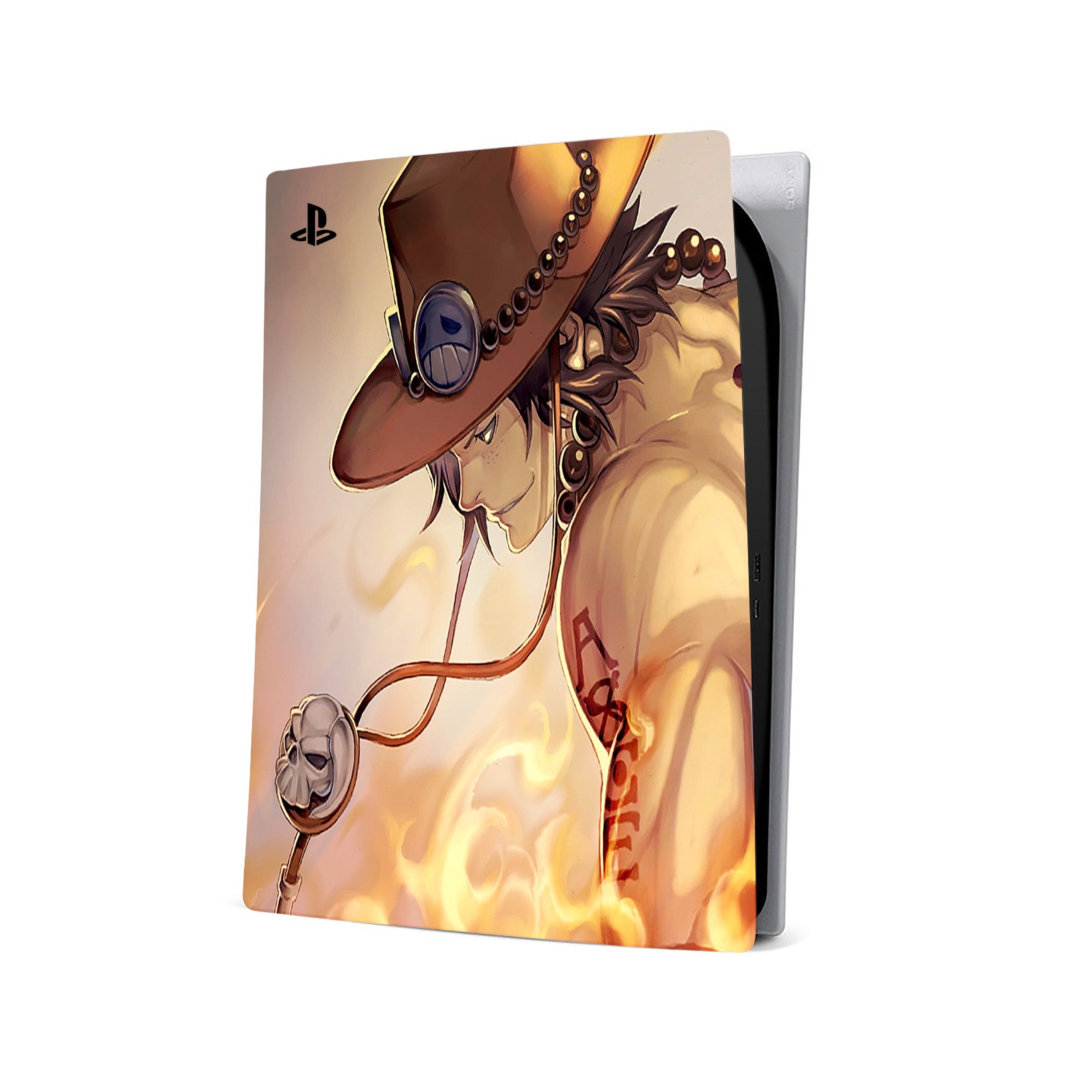 A video game skin featuring a One Piece Portgas D Ace design for the PS5.
