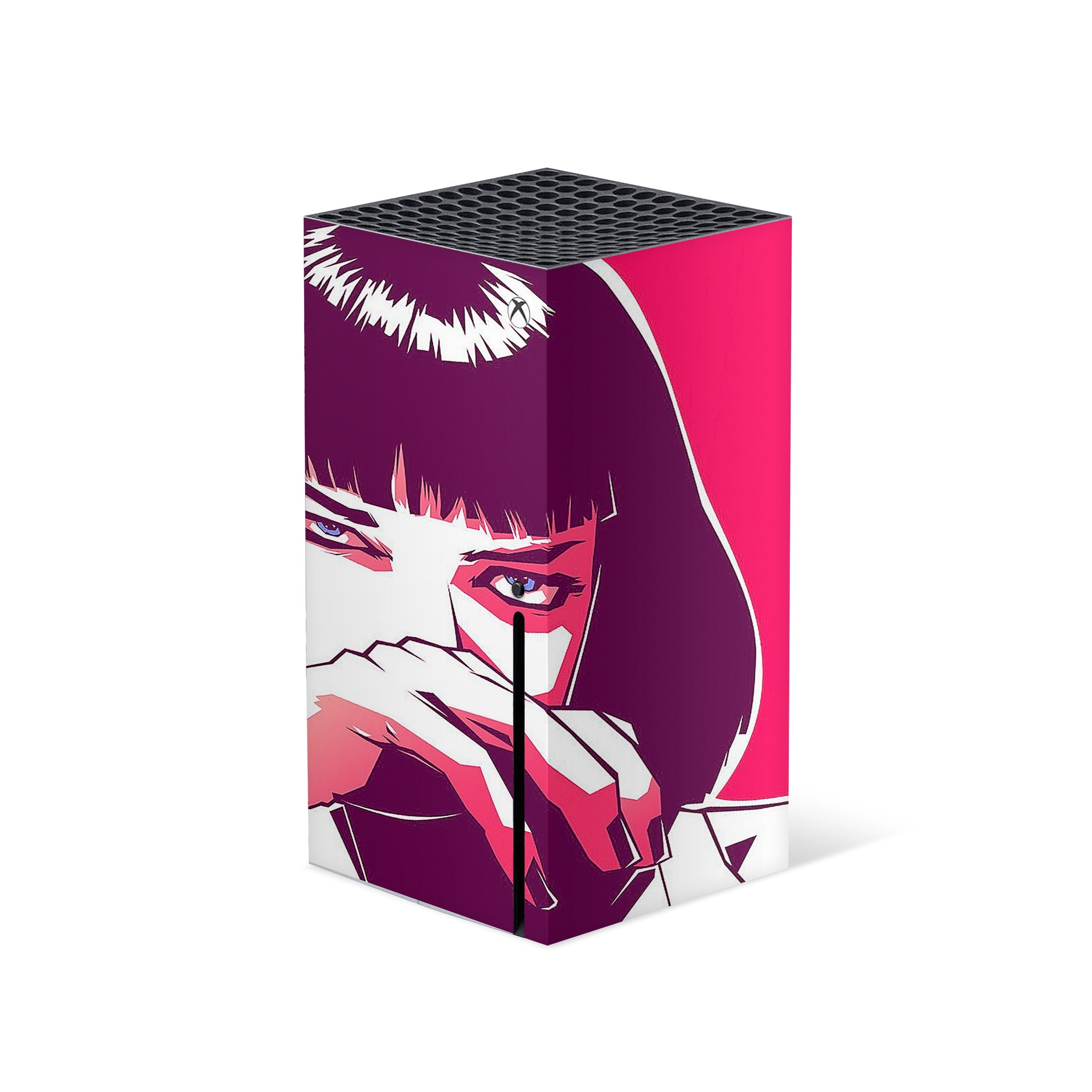 A video game skin featuring a Pulp Fiction Mya Blow design for the Xbox Series X.