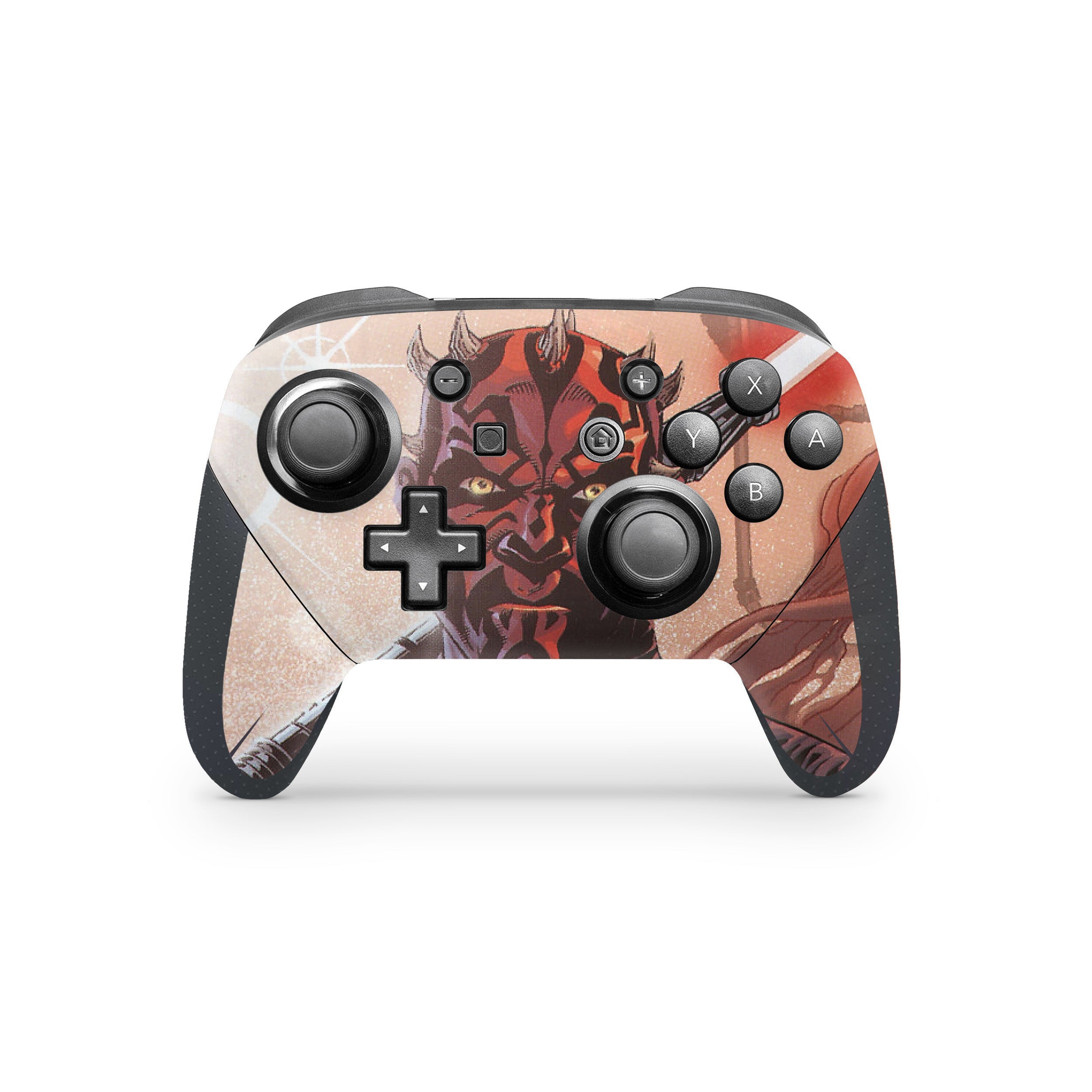 A video game skin featuring a Star Wars Darth Maul design for the Switch Pro Controller.