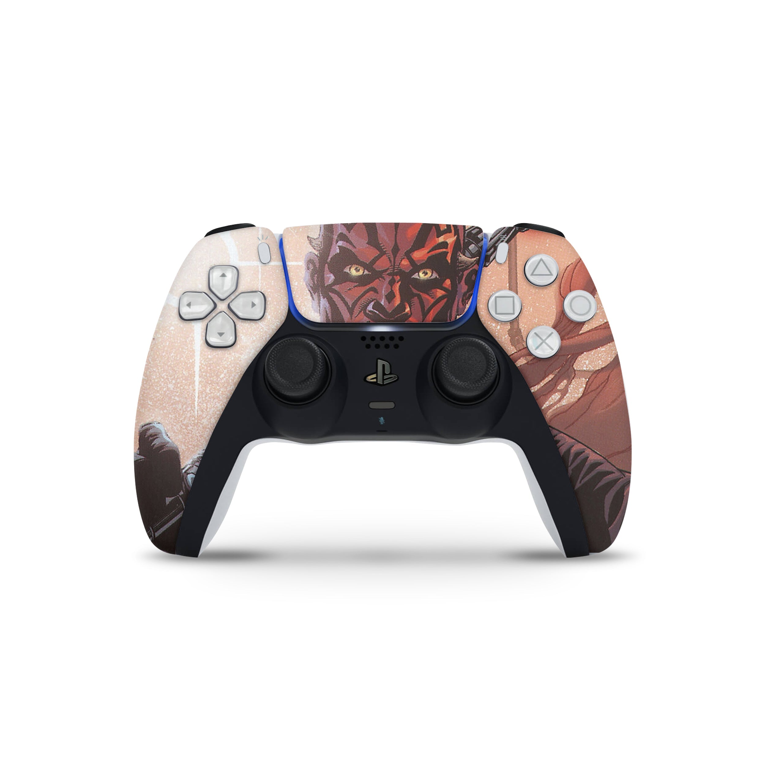 A video game skin featuring a Star Wars Darth Maul design for the PS5 DualSense Controller.