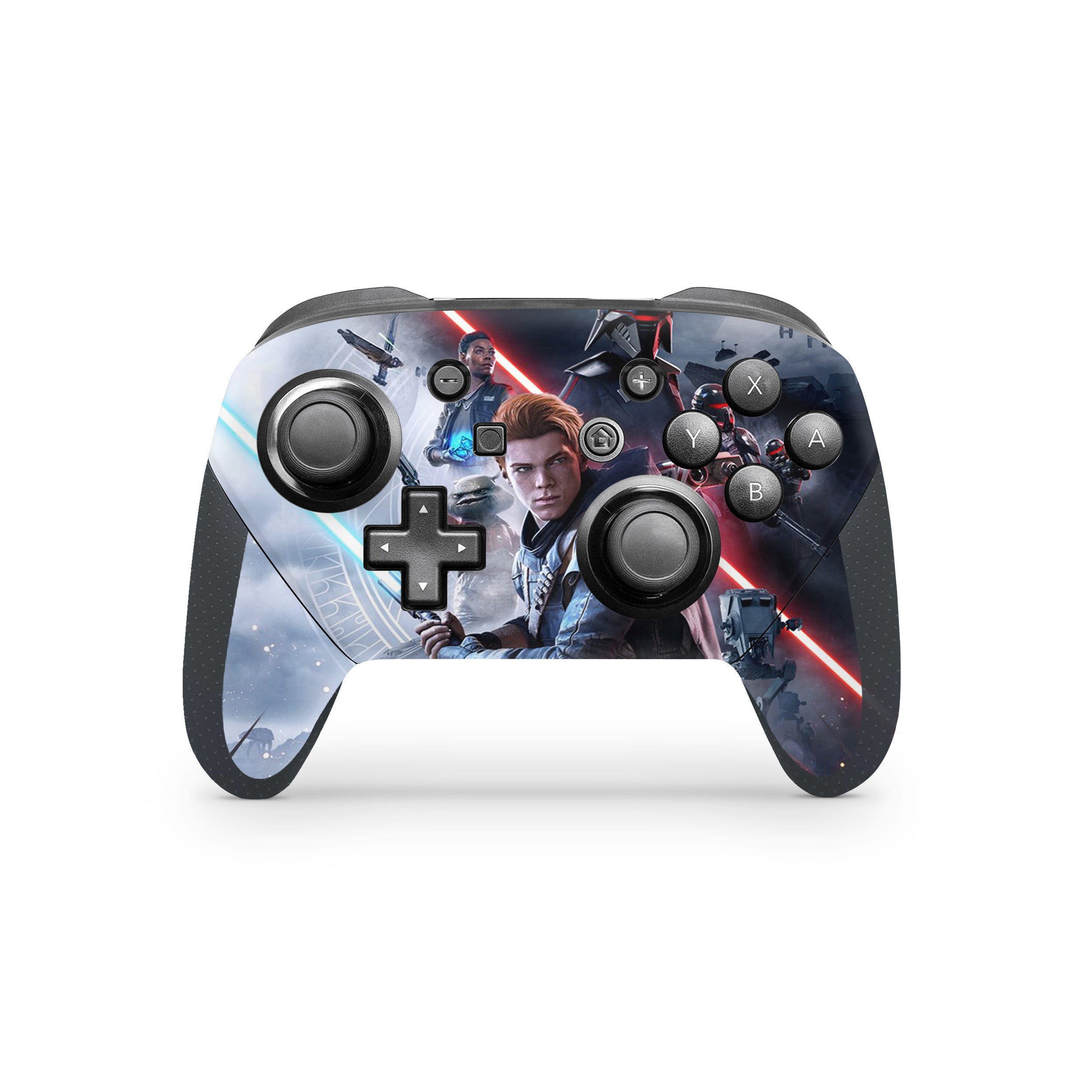 A video game skin featuring a Star Wars Jedi Fallen Order design for the Switch Pro Controller.