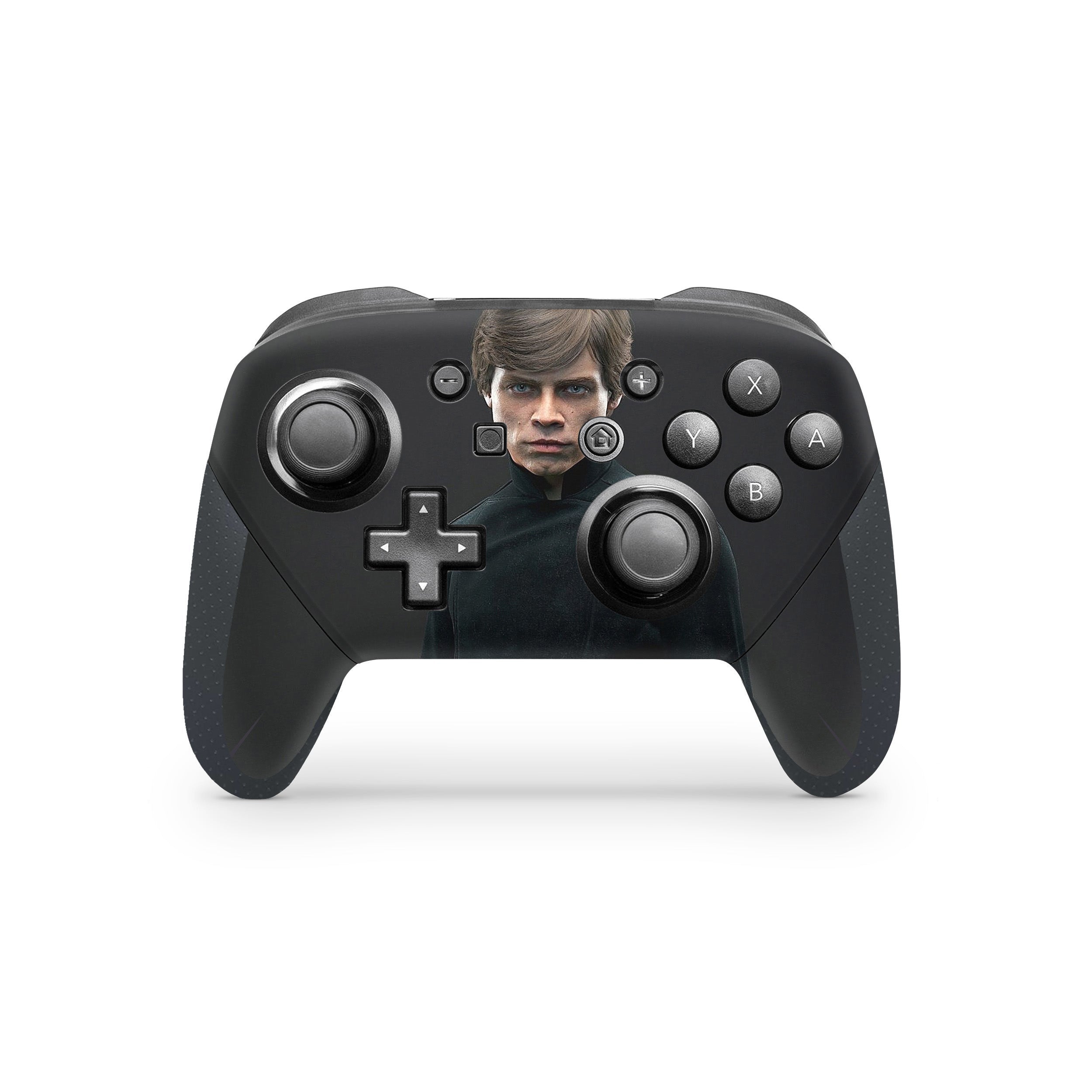 A video game skin featuring a Star Wars Luke Skywalker Rey design for the Switch Pro Controller.
