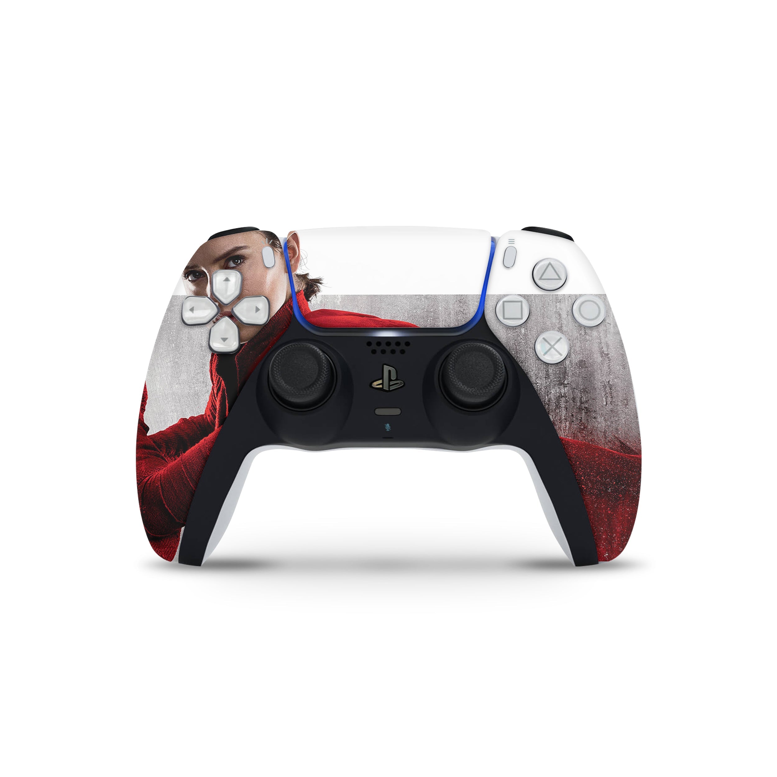 A video game skin featuring a Star Wars Rey design for the PS5 DualSense Controller.