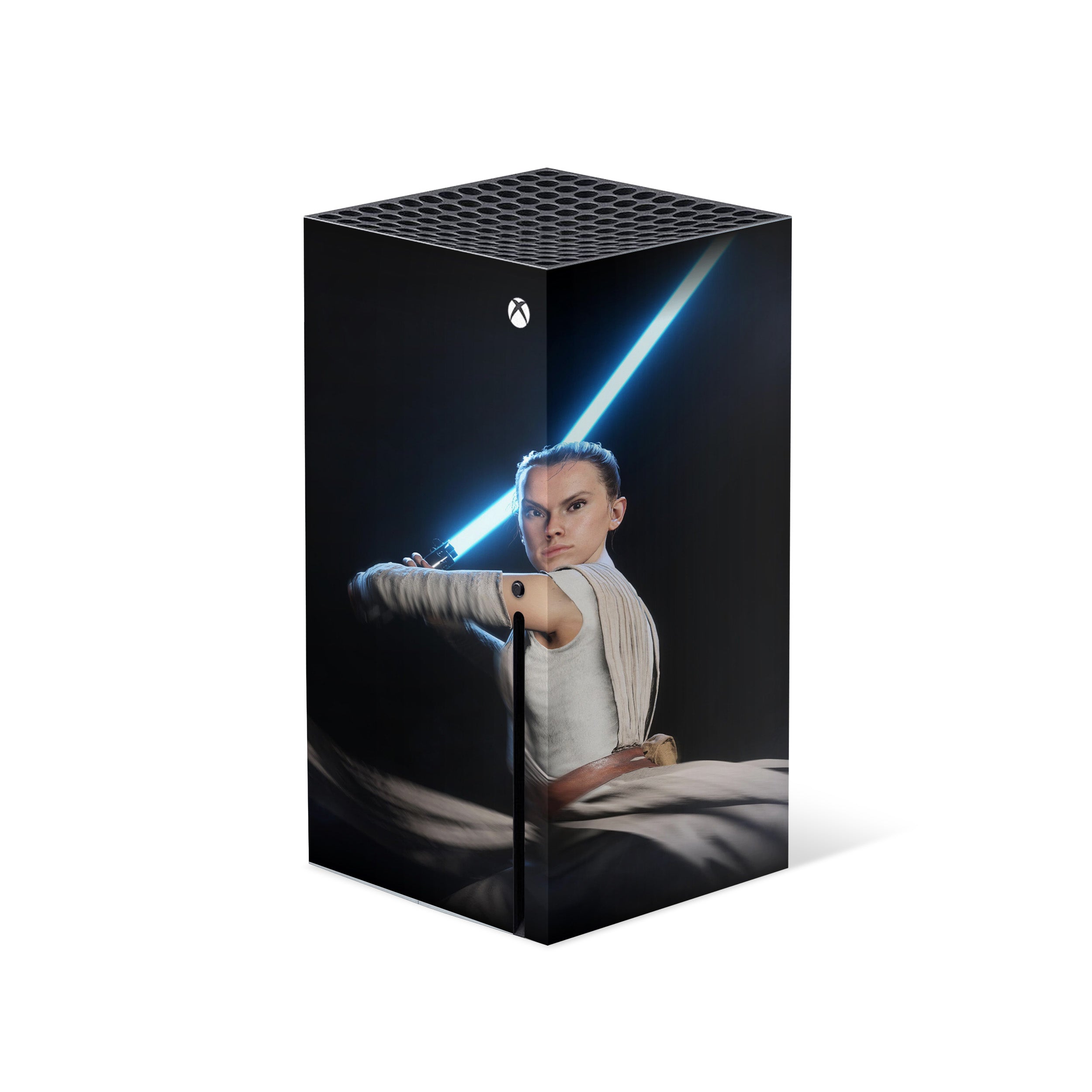 A video game skin featuring a Star Wars Rey design for the Xbox Series X.