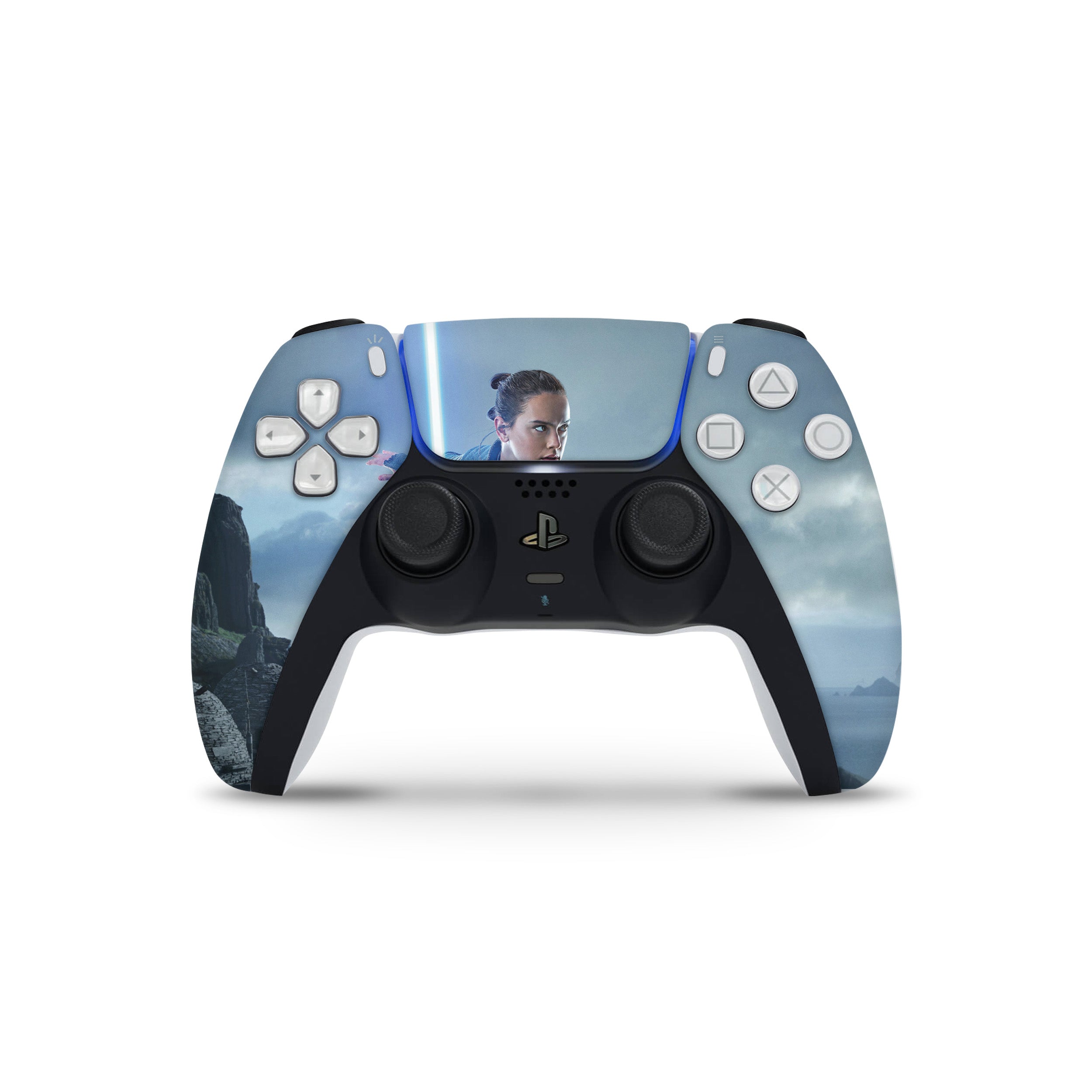 A video game skin featuring a Star Wars Rey design for the PS5 DualSense Controller.